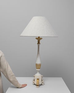 19th Century French Table Lamp with Brown Wood Base, 42.5\" Tall