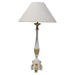 19th Century French Table Lamp with Brown Wood Base, 42.5\" Tall