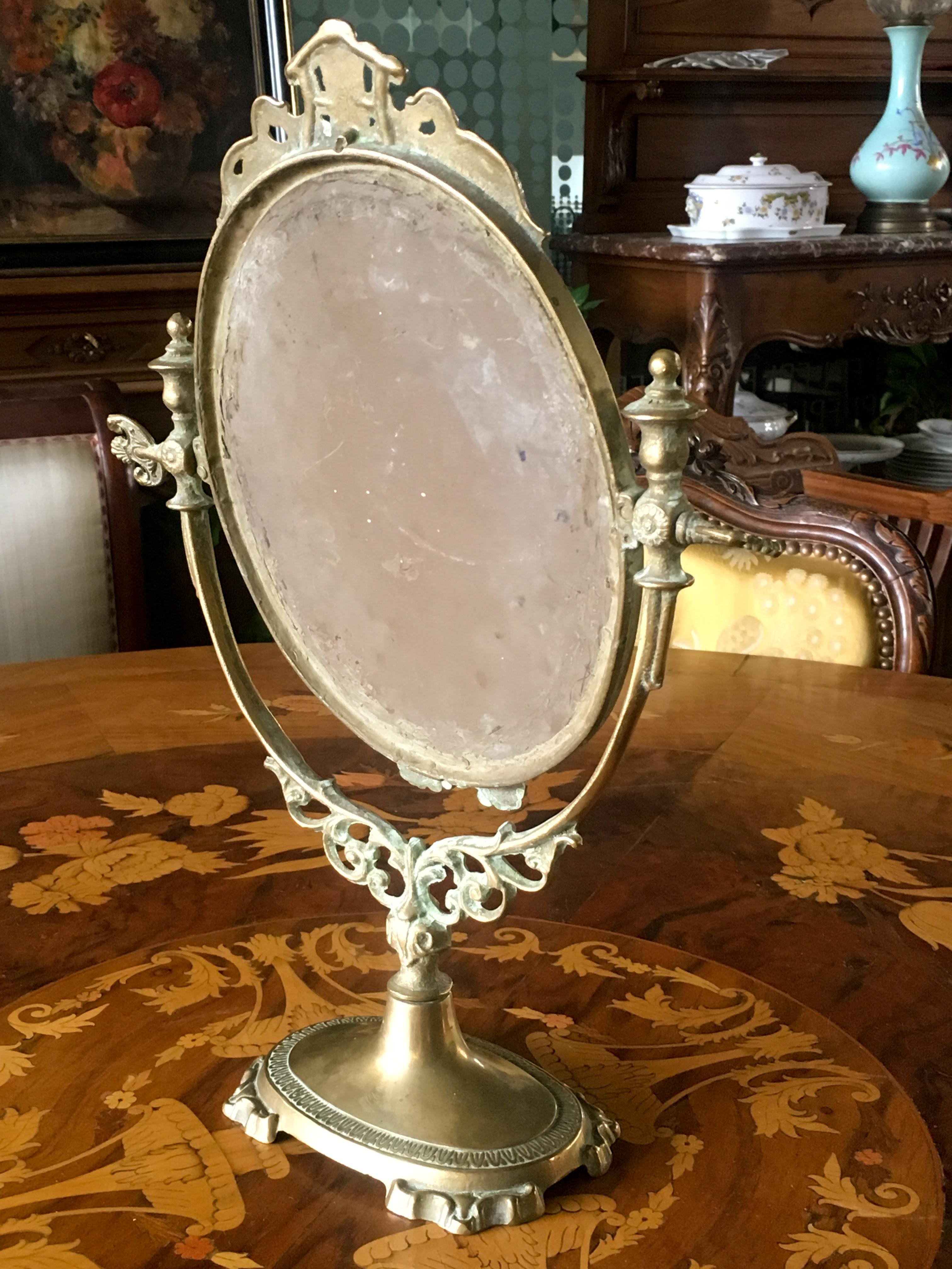 19th Century French Table Mirror in Gilded Bronze with Rich Decoration In Good Condition In Sofia, BG