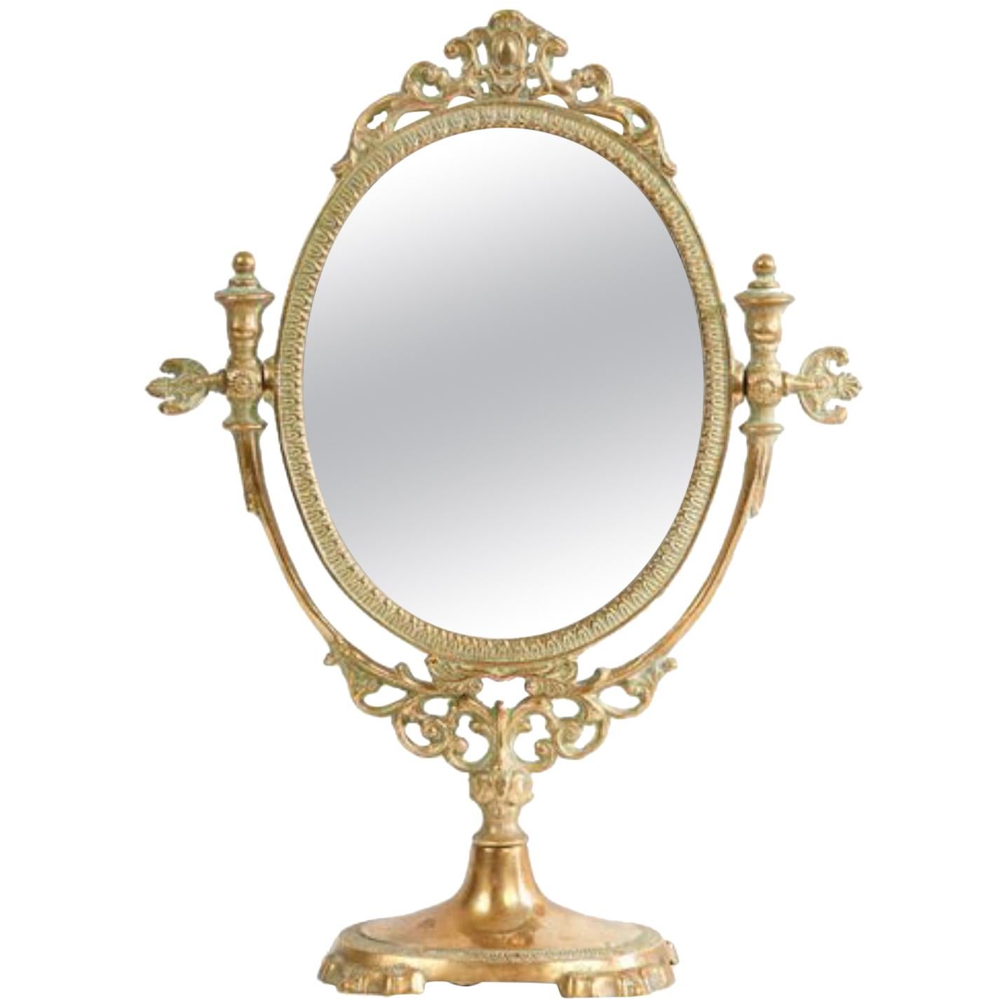 19th Century French Table Mirror in Gilded Bronze with Rich Decoration