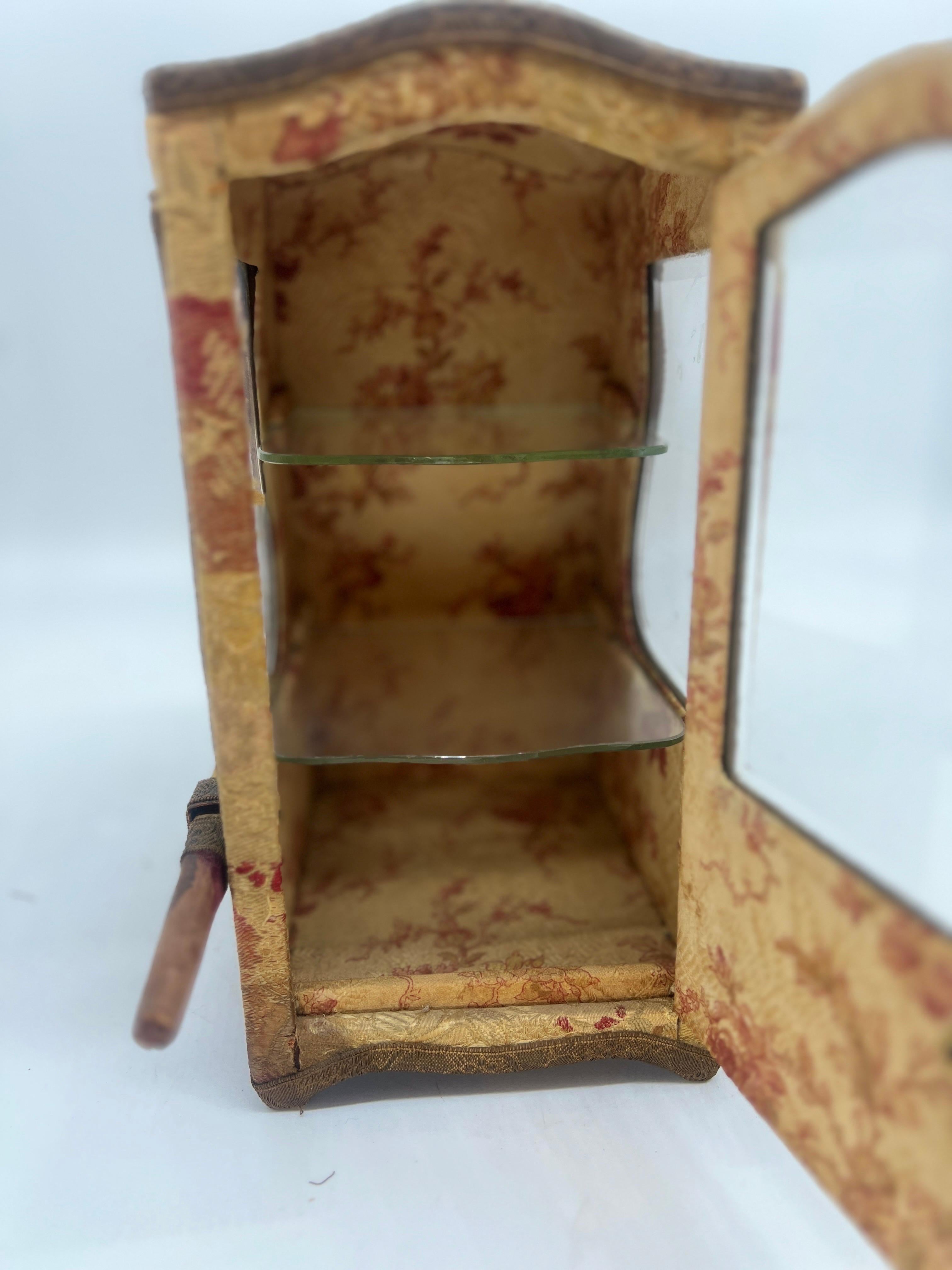 Wool 19th Century French Table Top Sedan Chair Vitrine Cabinet For Sale