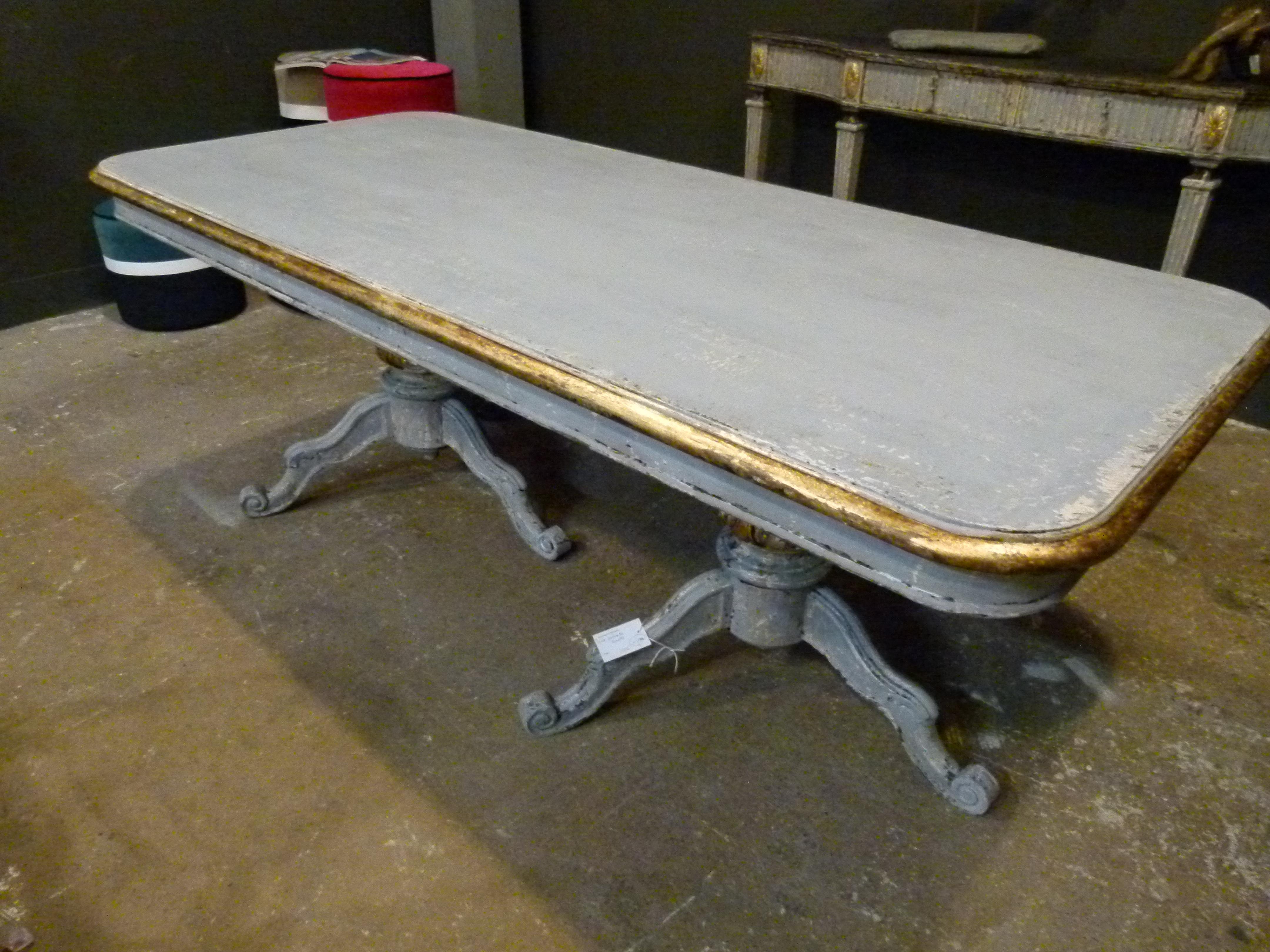 Hand-Painted 19th Century French Table with Grey Color Patina