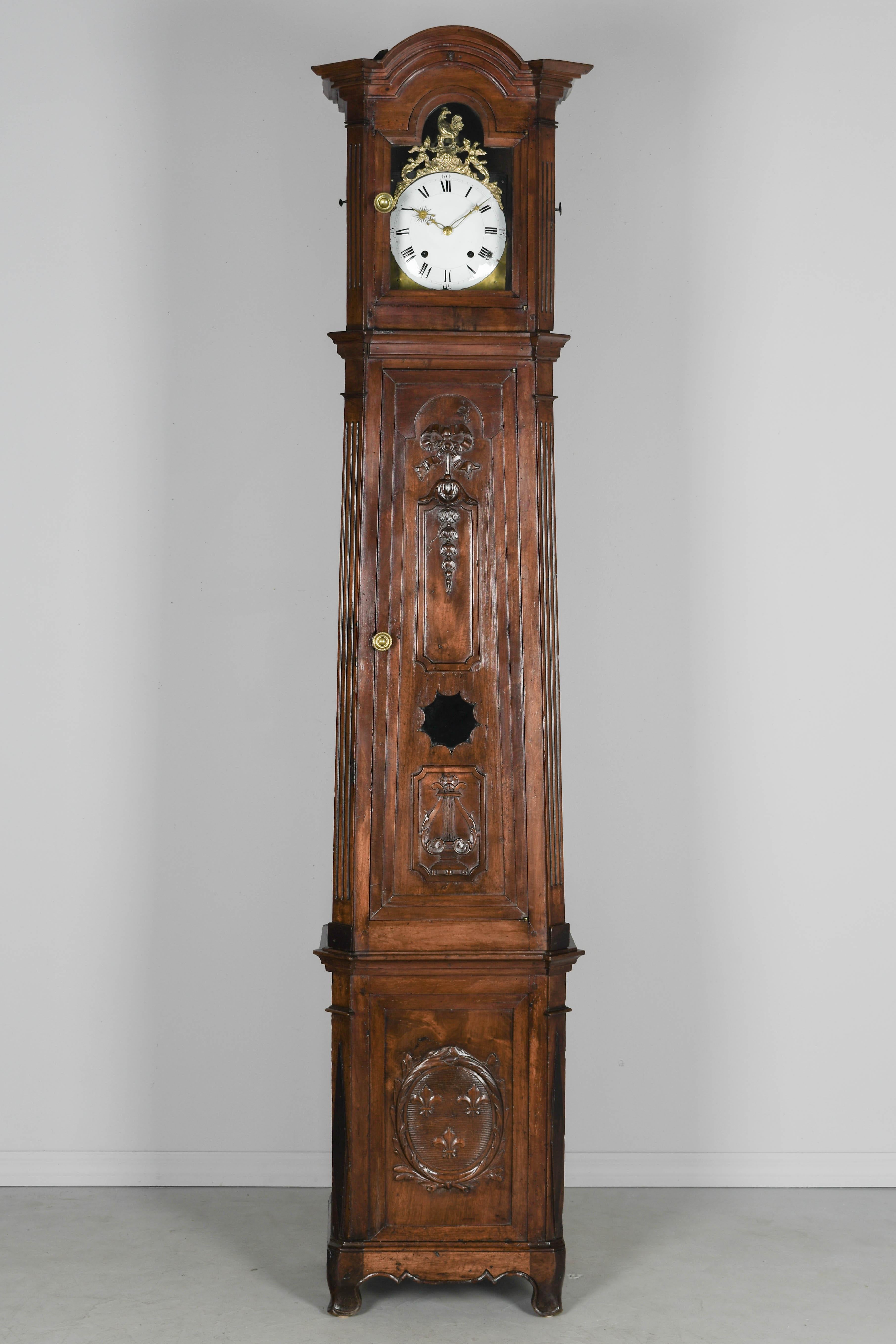 French Provincial 19th Century French Tall Case Clock or Horloge De Parquet For Sale