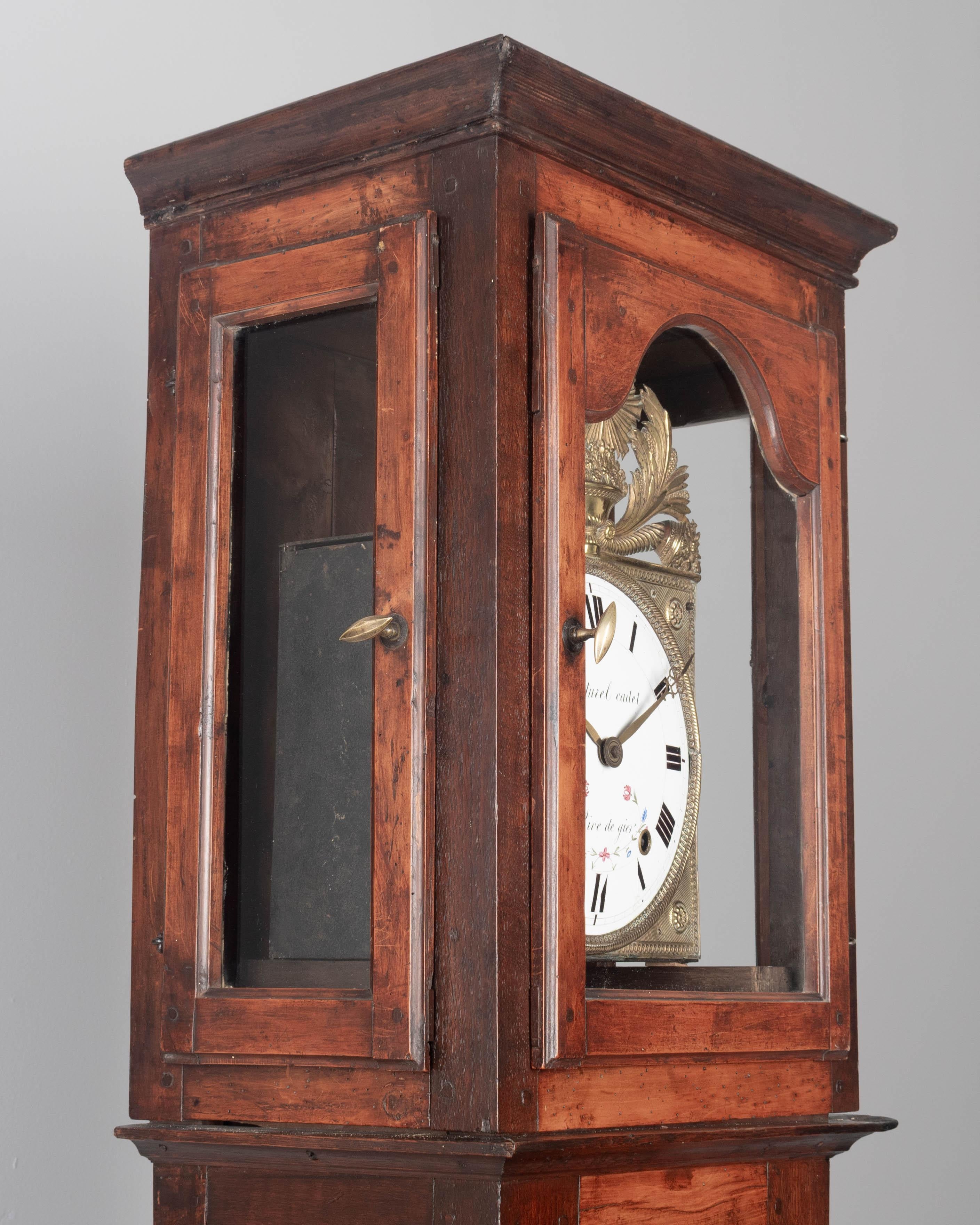Reloj francés de caja alta del siglo XIX u Horloge De Parquet Esmalte en venta