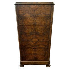 19th Century French Tall Chest with Drop front Desk in Burl Walnut