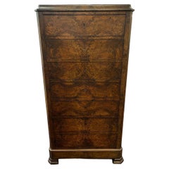 19th Century French Tall Chest with Drop front Desk in Burl Walnut