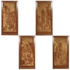französische Wandteppiche des 19. Jahrhunderts mit Darstellungen aus dem Leben des französischen Adels:: 4er-Set
