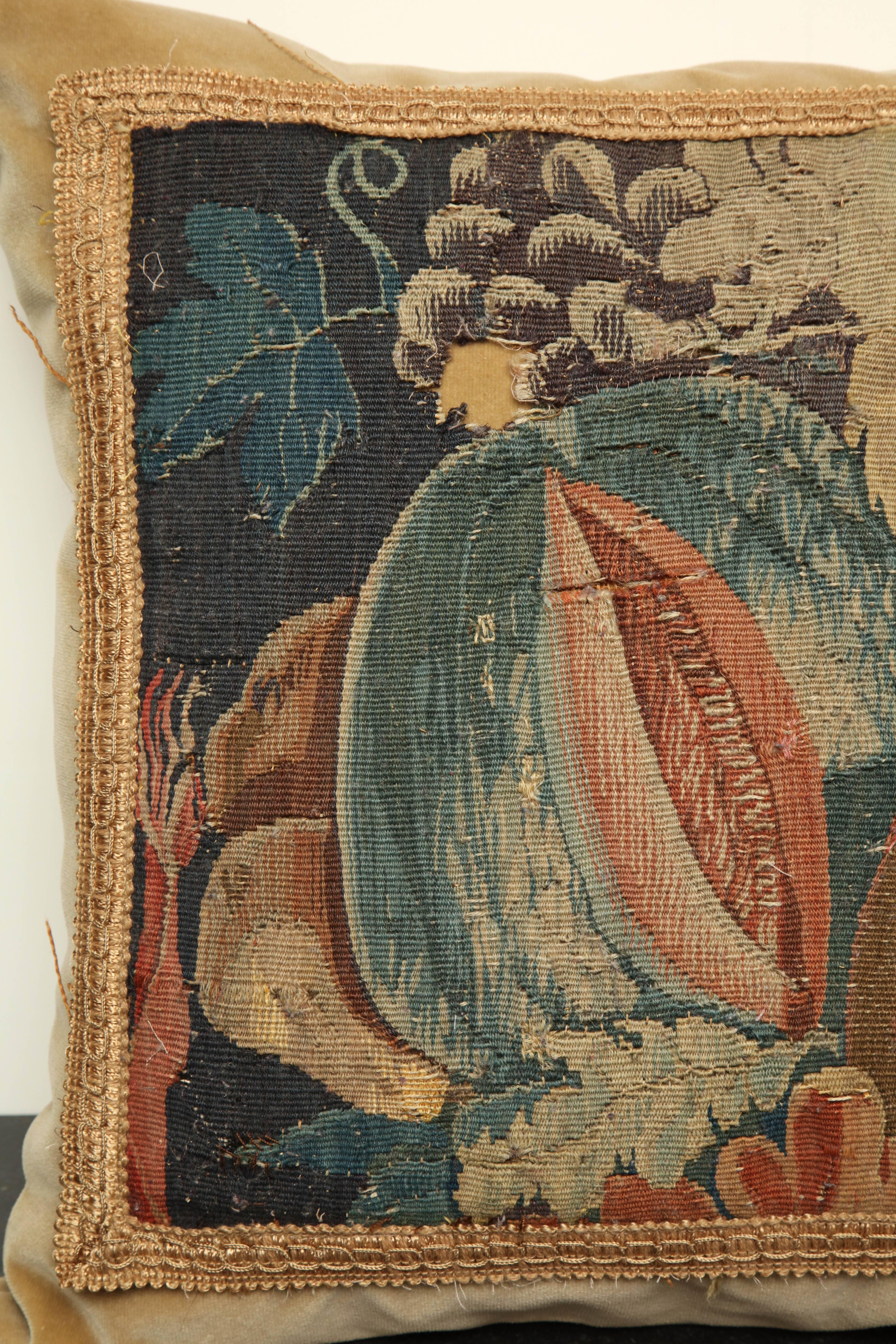 19th Century French Tapestry Fragment Cushion In Good Condition For Sale In New York, NY