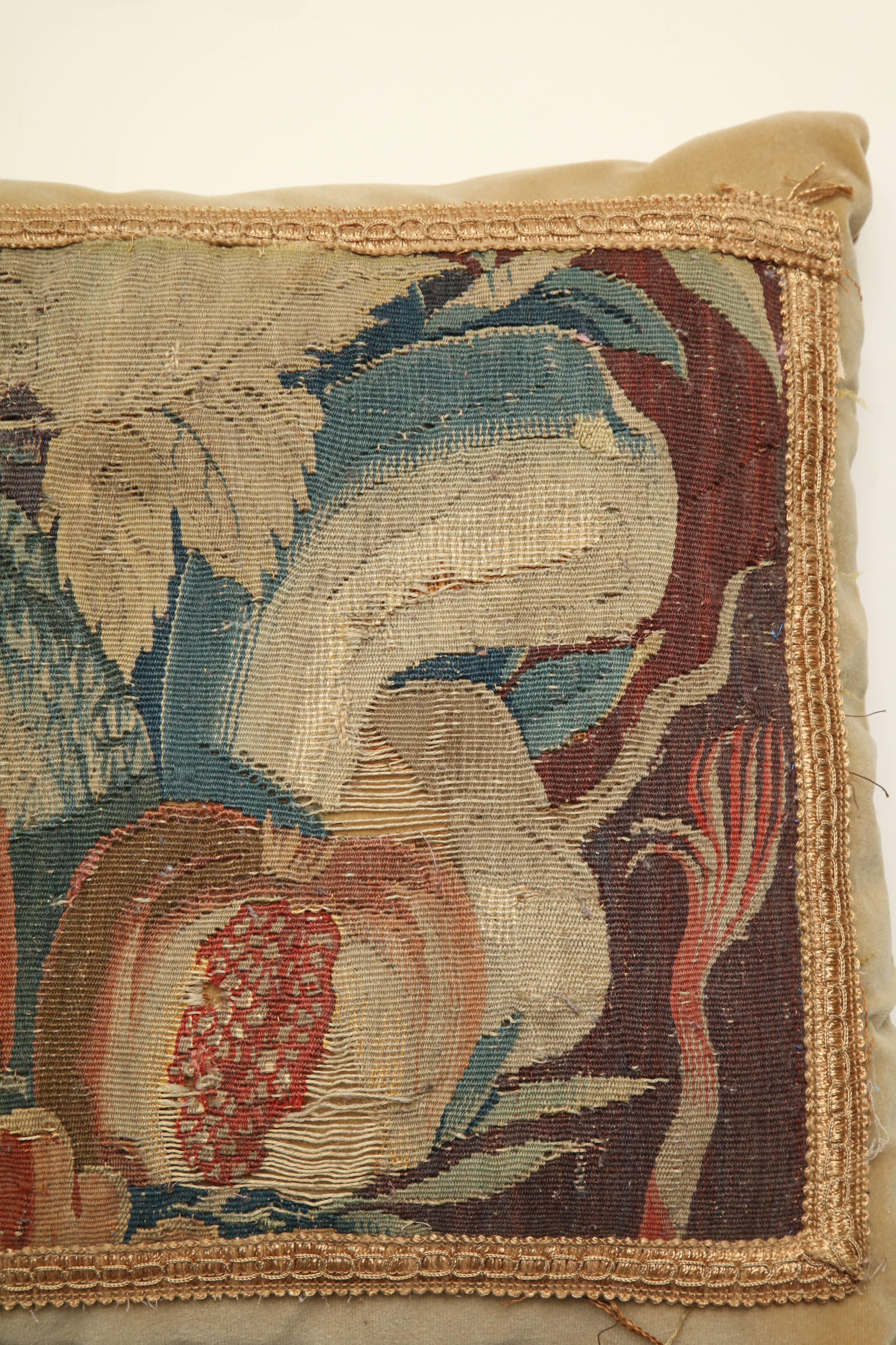 19th Century French Tapestry Fragment Cushion For Sale 1