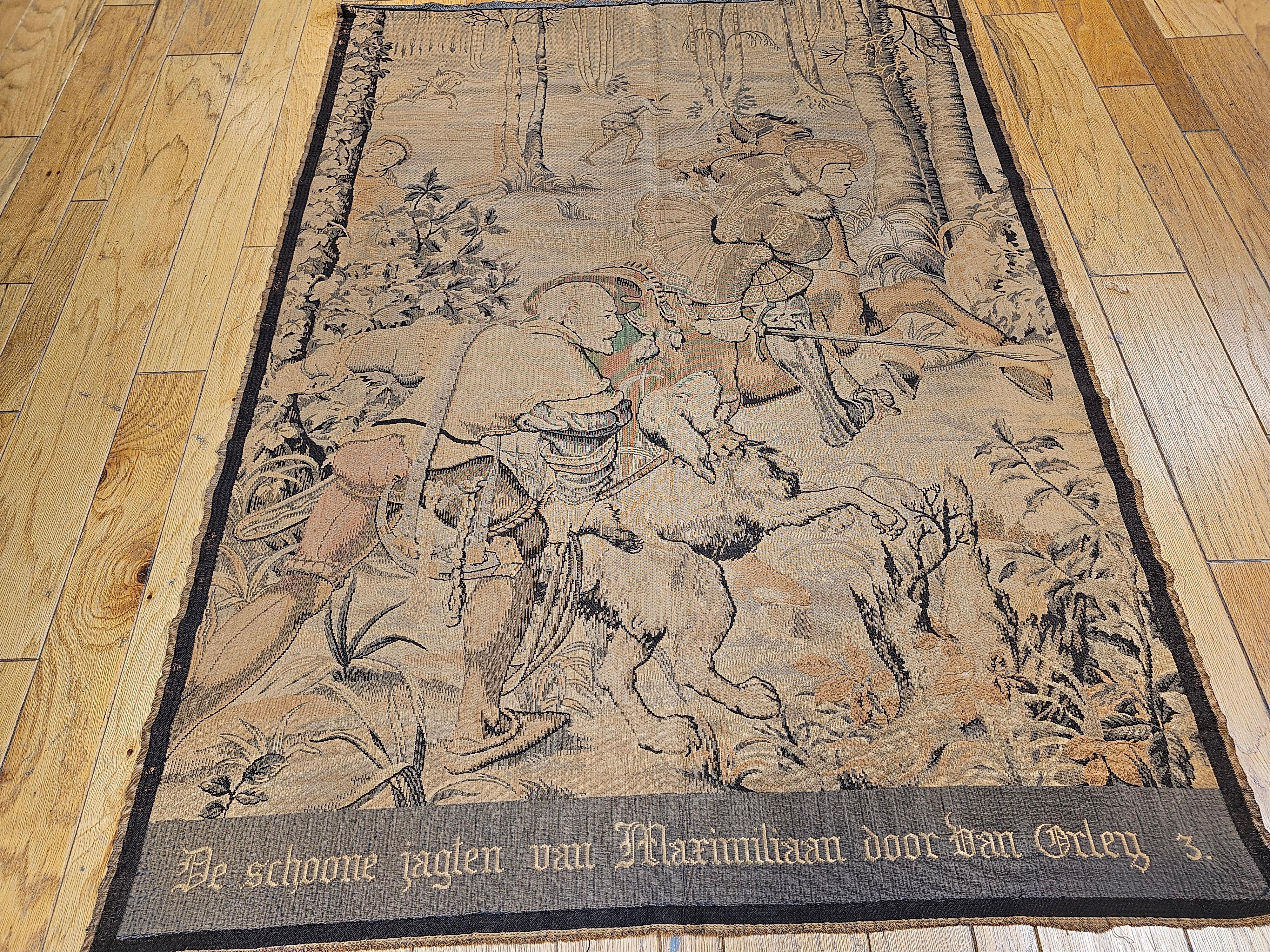 19th Century French Tapestry of a Forest Hunting Scene in Pastel Colors For Sale 10