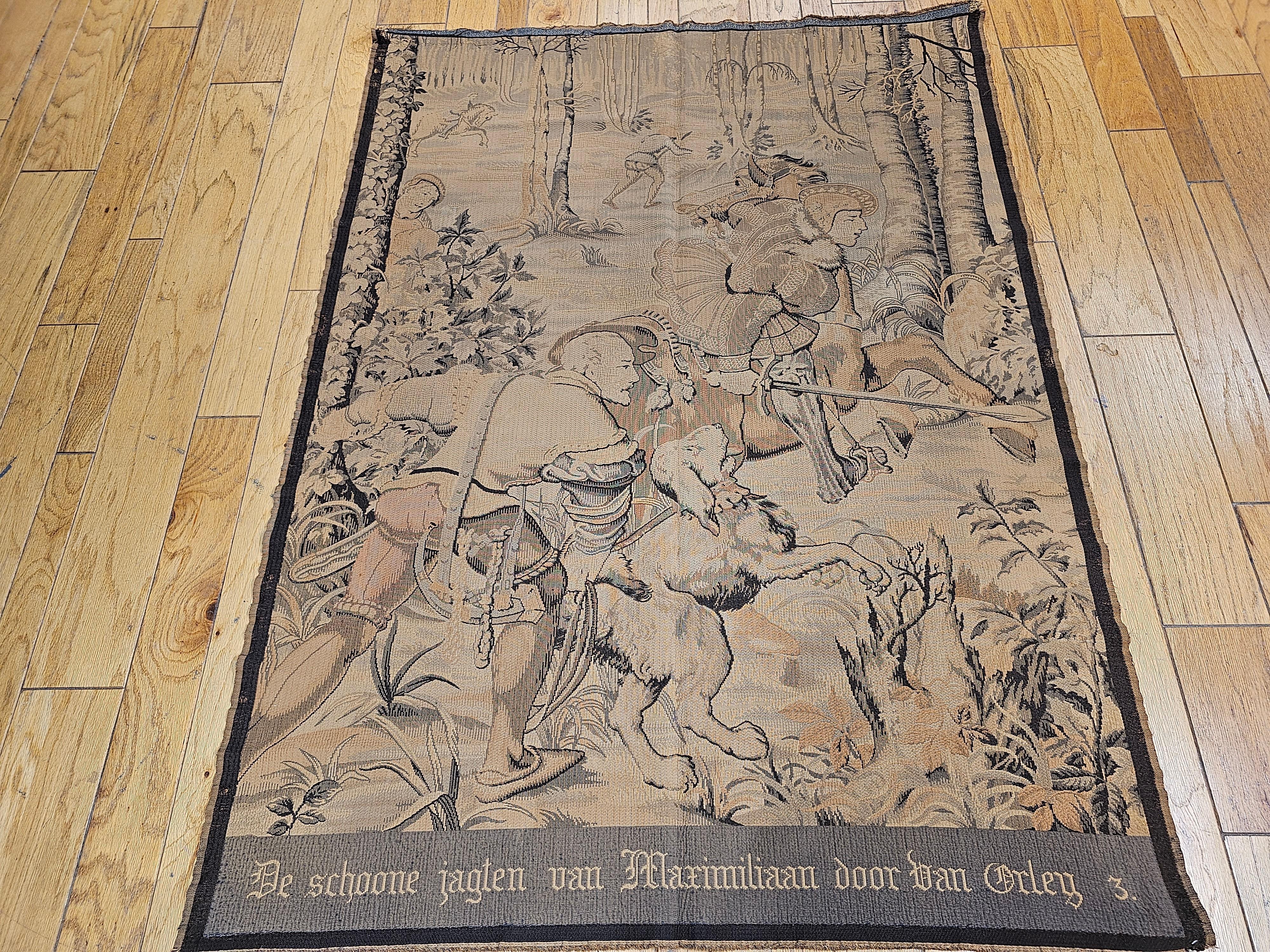 Machine-Made 19th Century French Tapestry of a Forest Hunting Scene in Pastel Colors For Sale