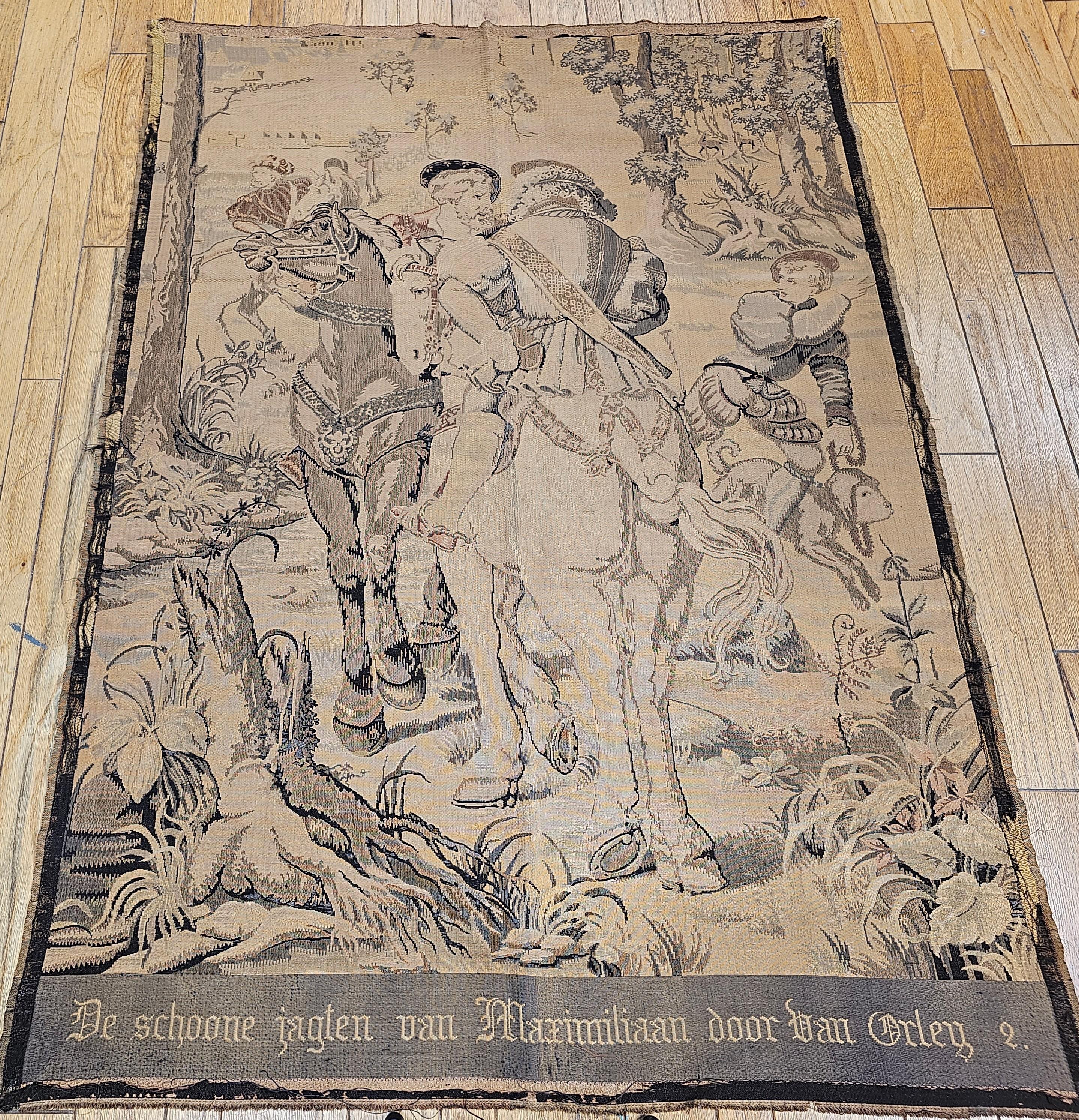 Machine-Made 19th Century French Tapestry of a Forest Hunting Scene in Pastel Colors For Sale