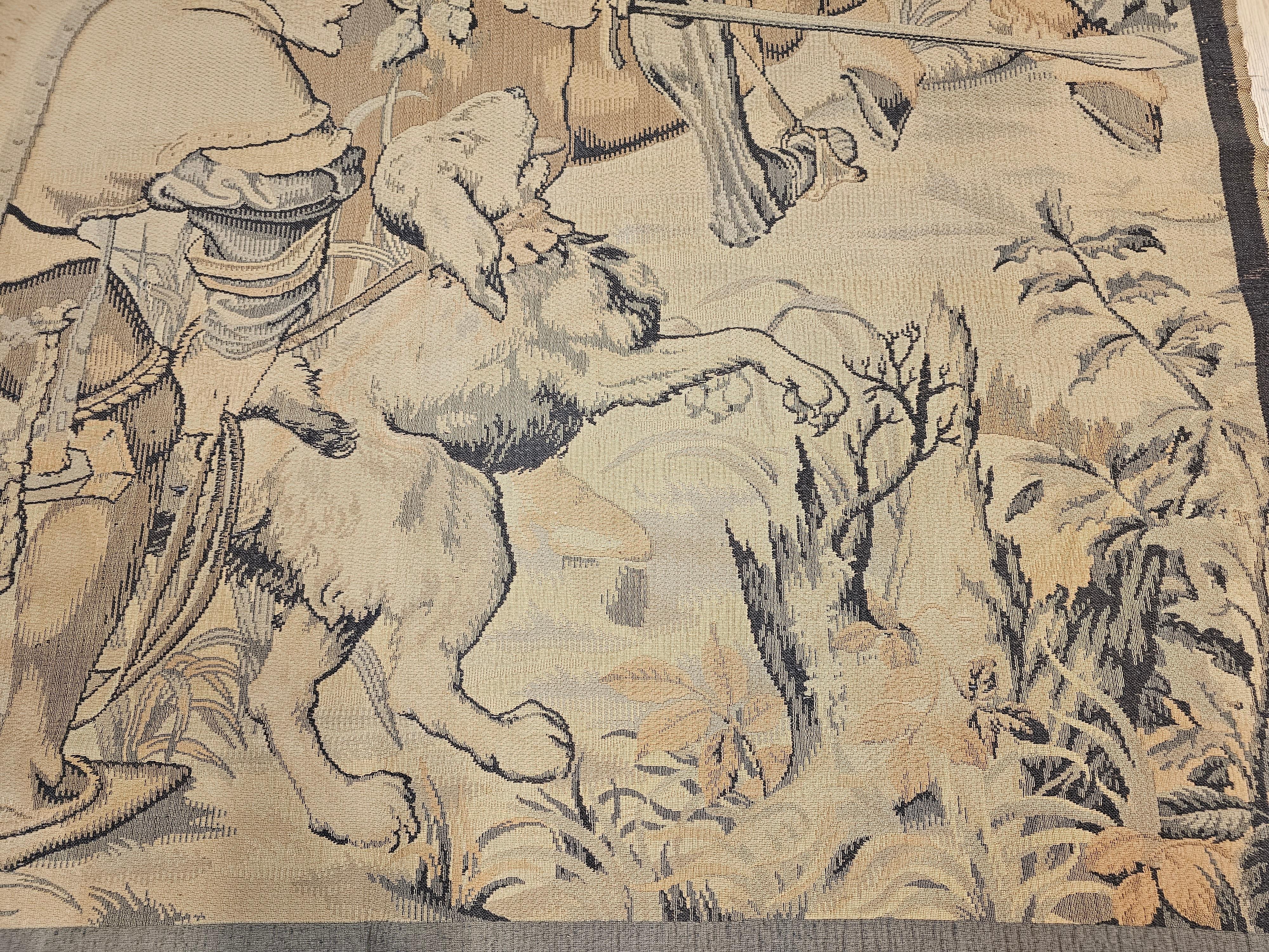 Französischer Wandteppich aus dem 19. Jahrhundert mit einer Wald- Jagdszene in pastellfarbenen Farben im Angebot 3