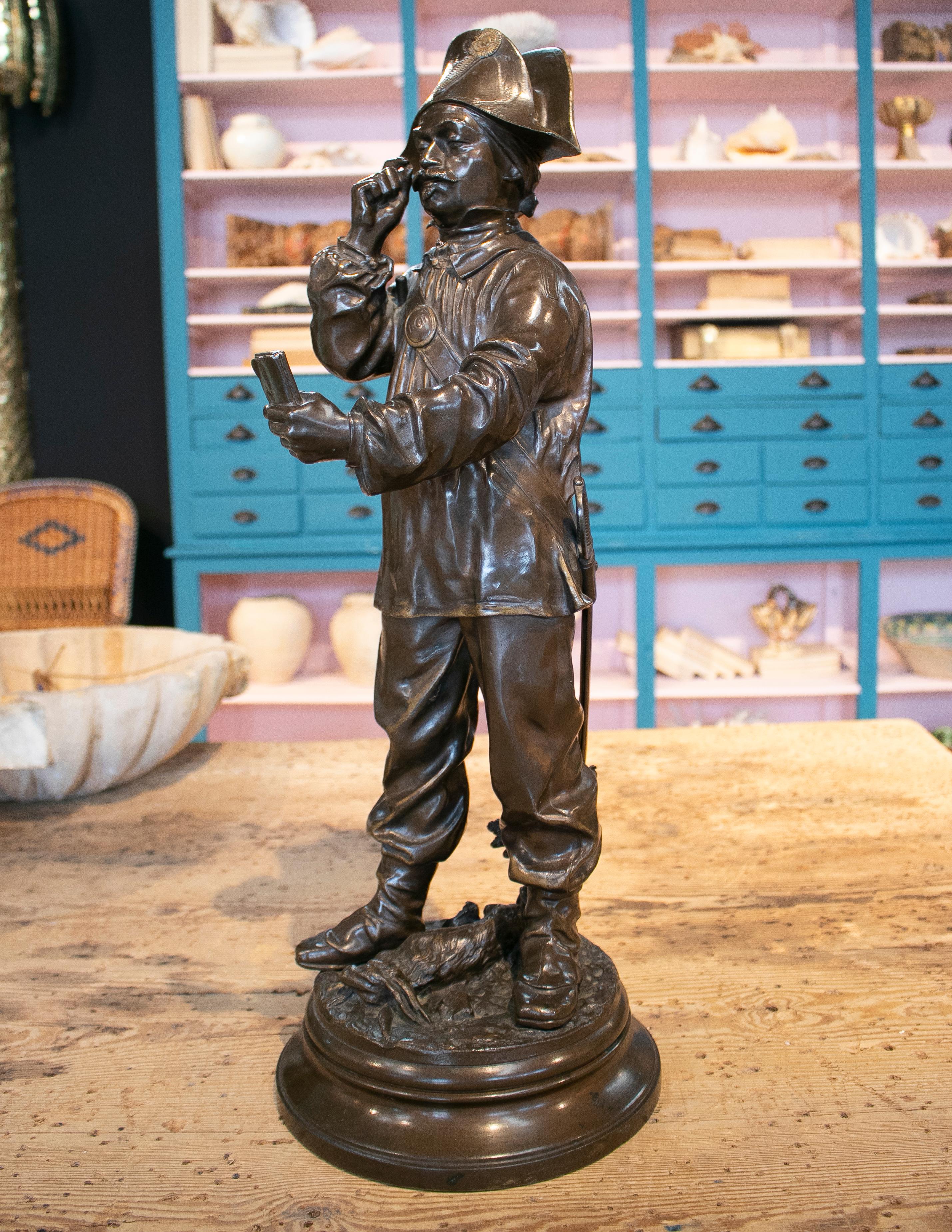Antique 19th century French tax collector bronze figure sculpture.
