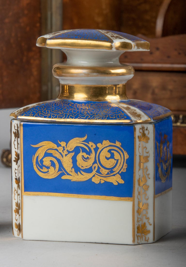 19th Century French Tea caddy Napoleon III with Porcelain Bottles at ...