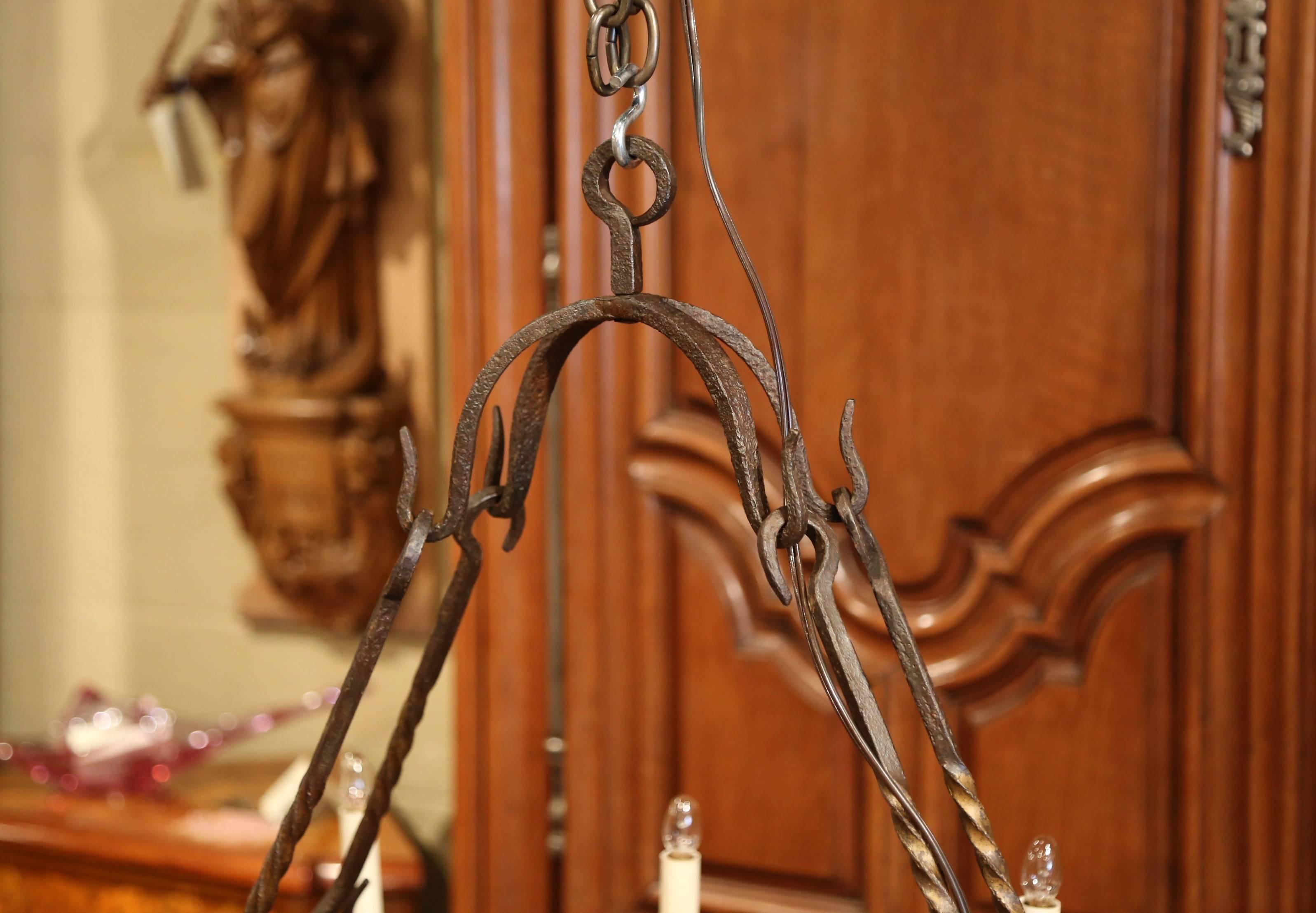 19th Century French Forged Iron Ten-Light Flat Bottom Island Chandelier 7