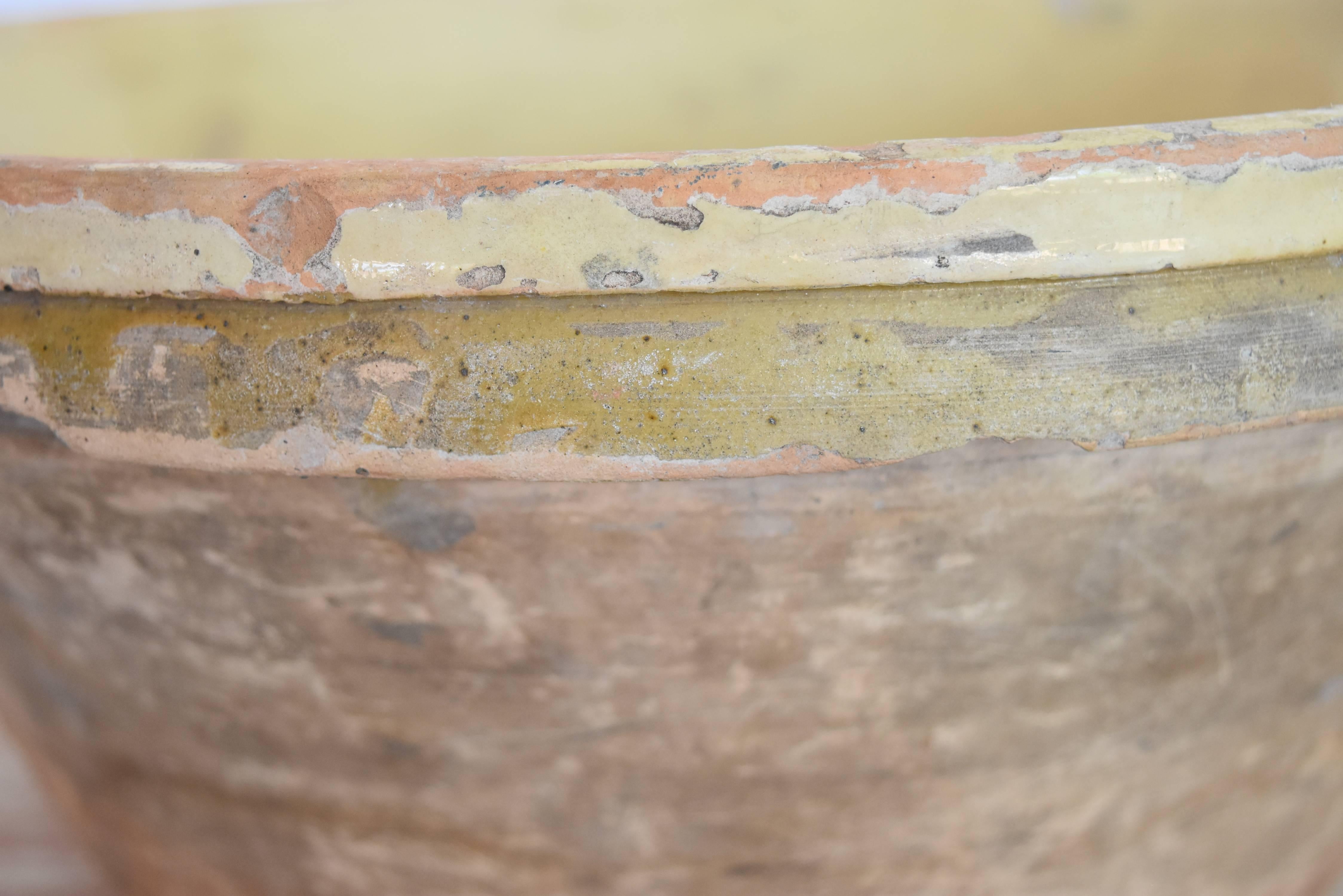 19th Century French Terracotta Glazed Pale Yellow Bowl In Distressed Condition In Houston, TX