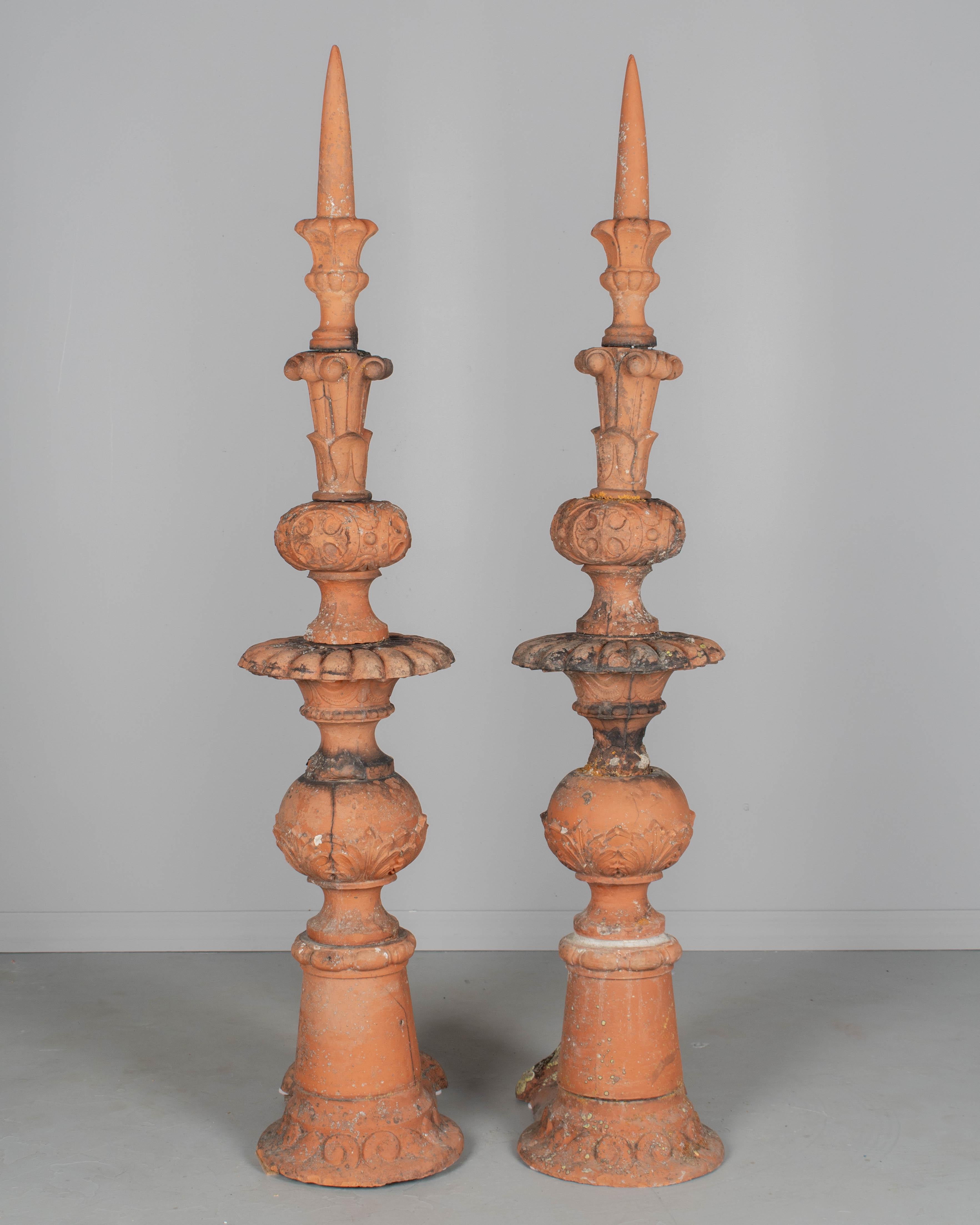 Cast 19th Century French Terra Cotta Roof Finials or Garden Ornaments For Sale