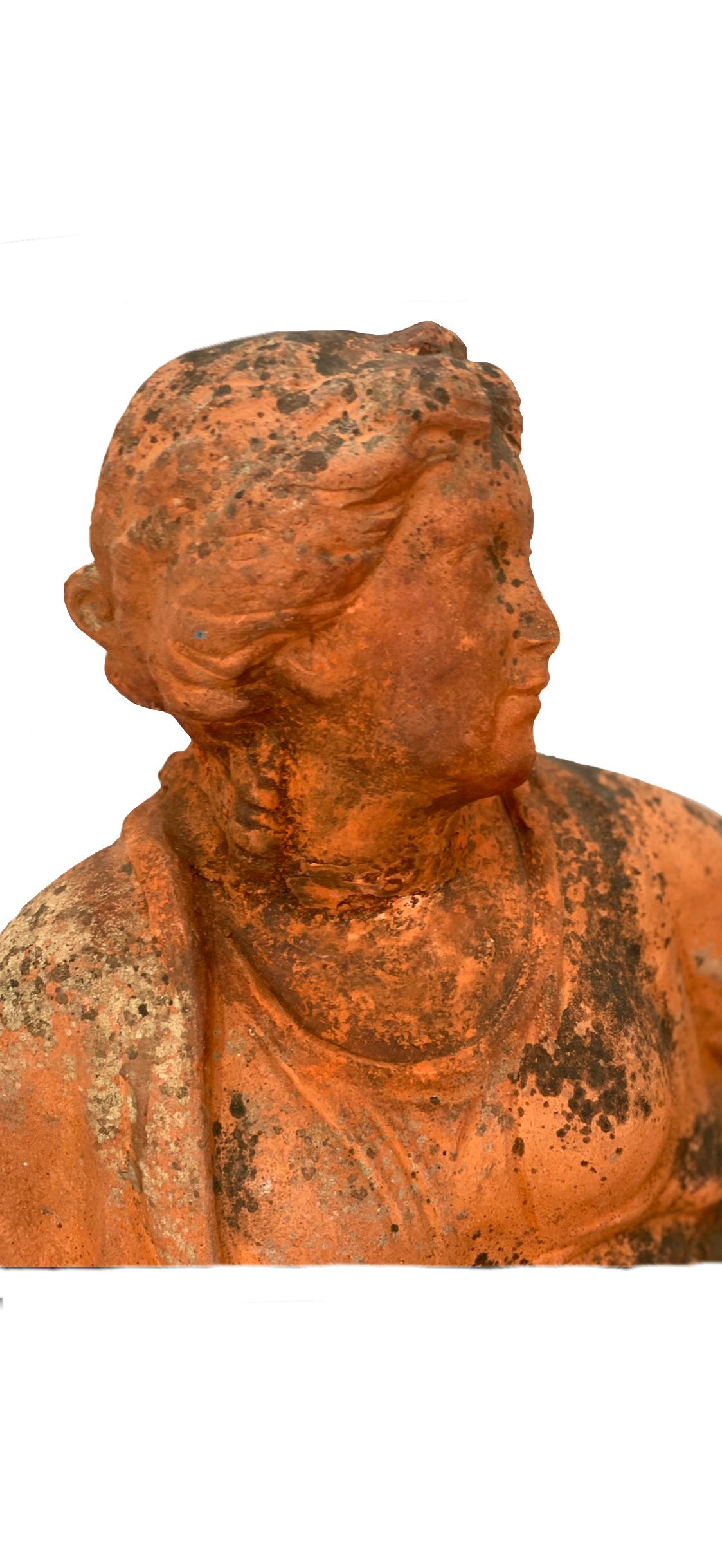 Carved 19th Century French Terracotta Sculpture of a Lady