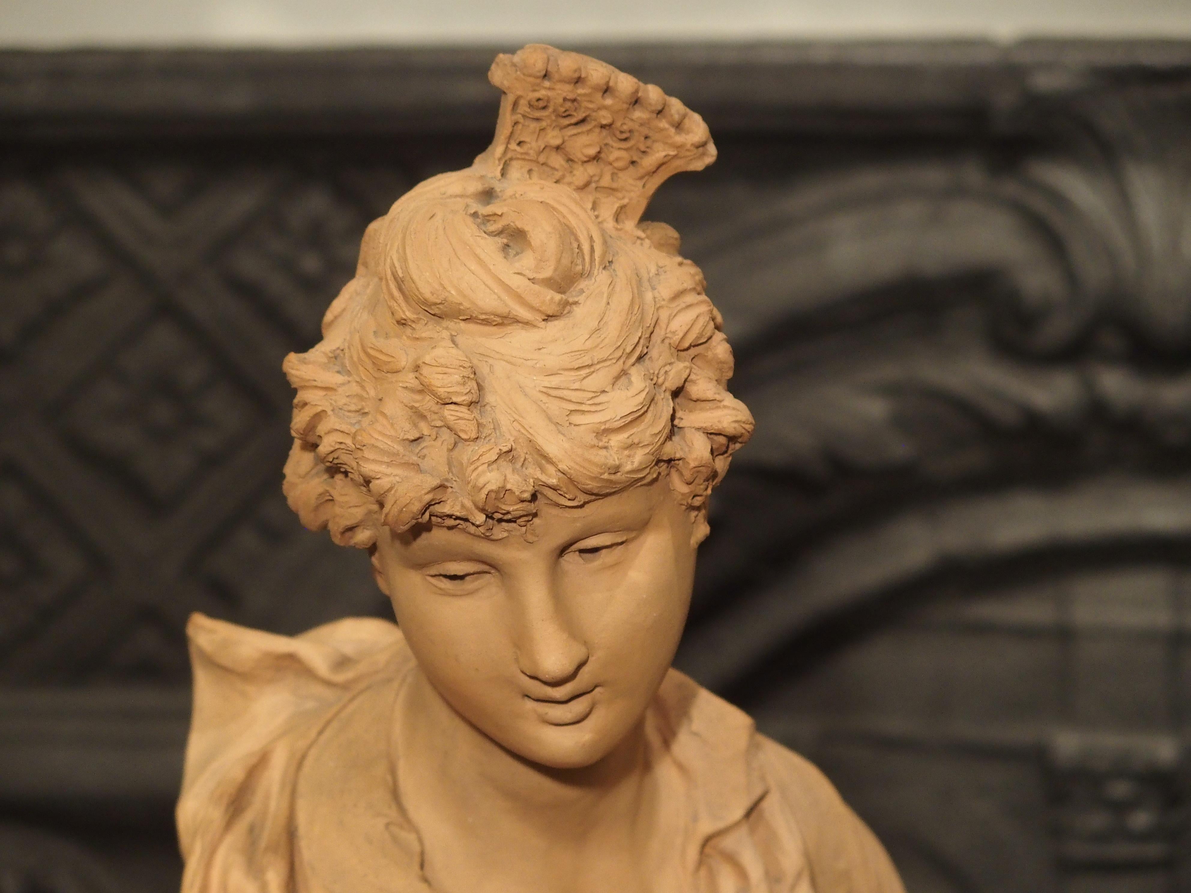 19th Century French Terracotta Statue of a Woman at a Fountain For Sale 1