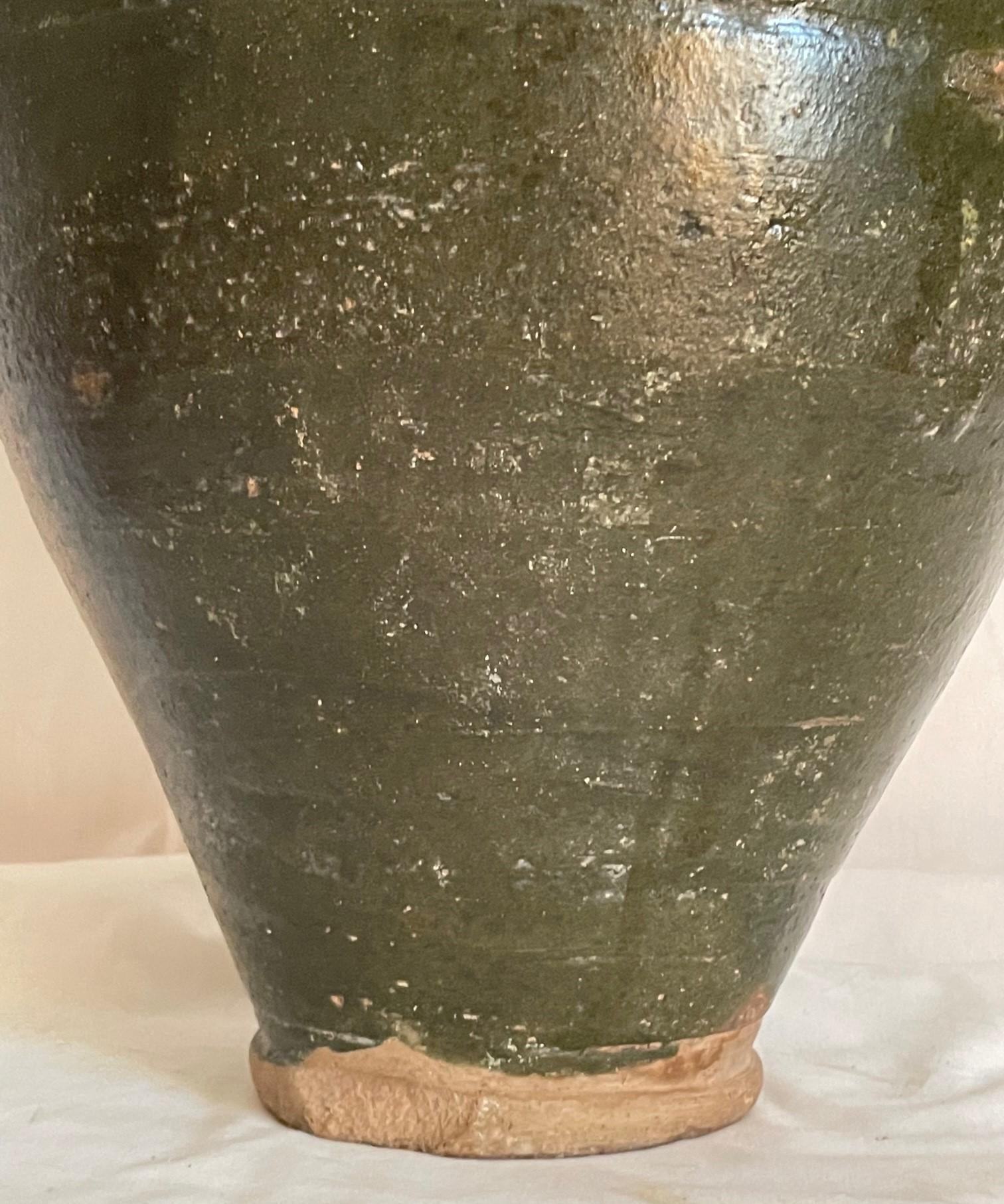 Glazed 19th Century French Terracotta Amphora Olive Jar
