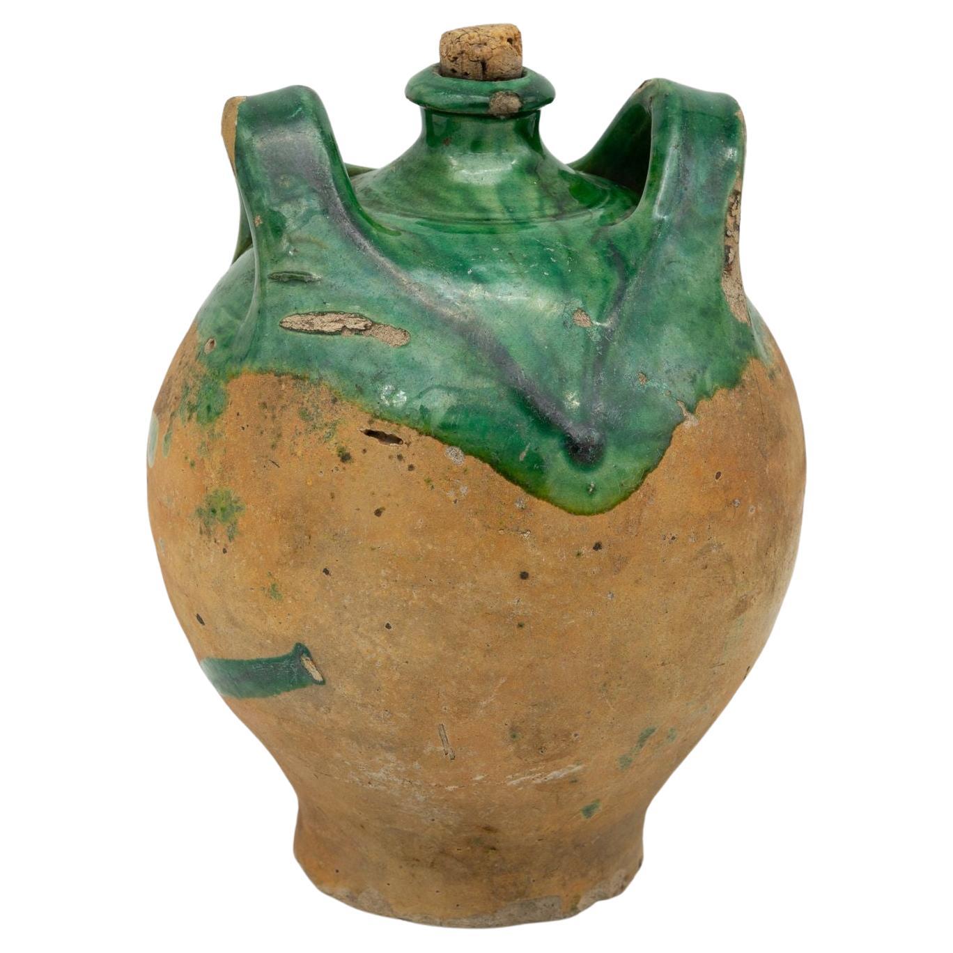 19th Century French Terracotta and Green Glazed Confit Pot For Sale