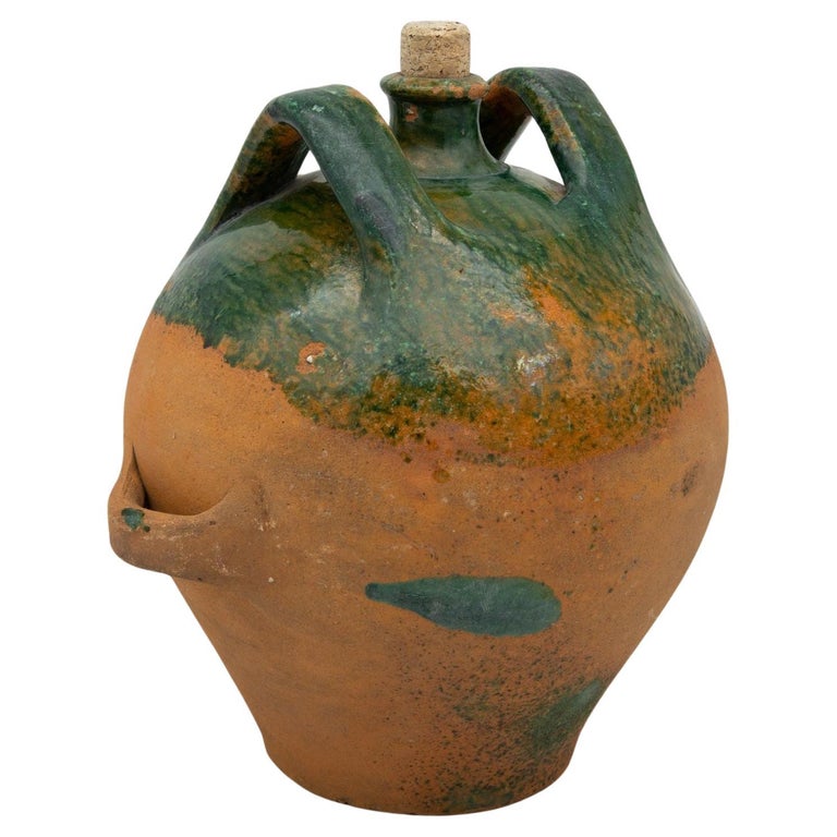 19th Century French Terracotta and Green Glazed Confit Pot For Sale at