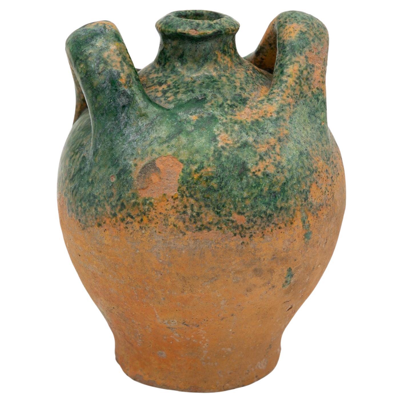 19th Century French Terracotta and Green Glazed Confit Pot