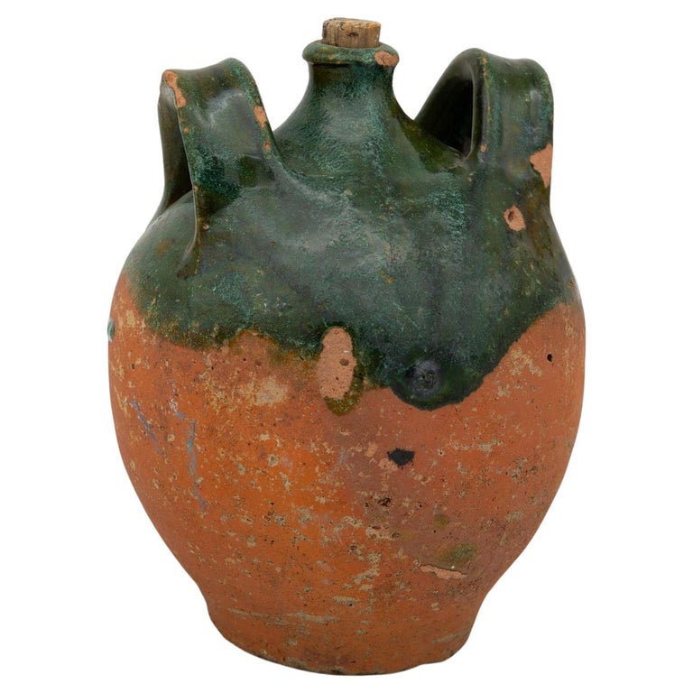 19th Century French Terracotta and Green Glazed Confit Pot For Sale at