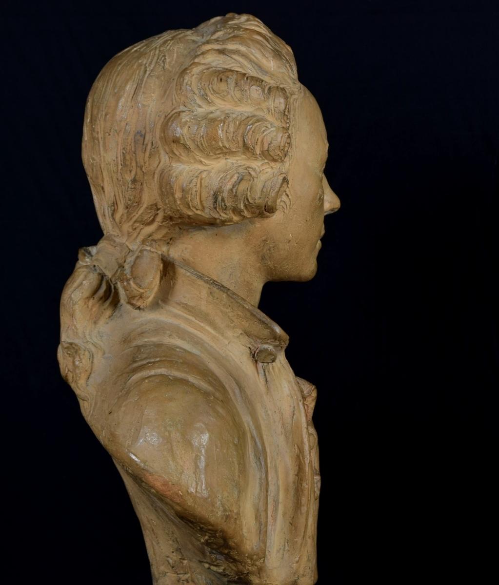 19th Century, French Terracotta Bust and Marble Base with Nobleman For Sale 9