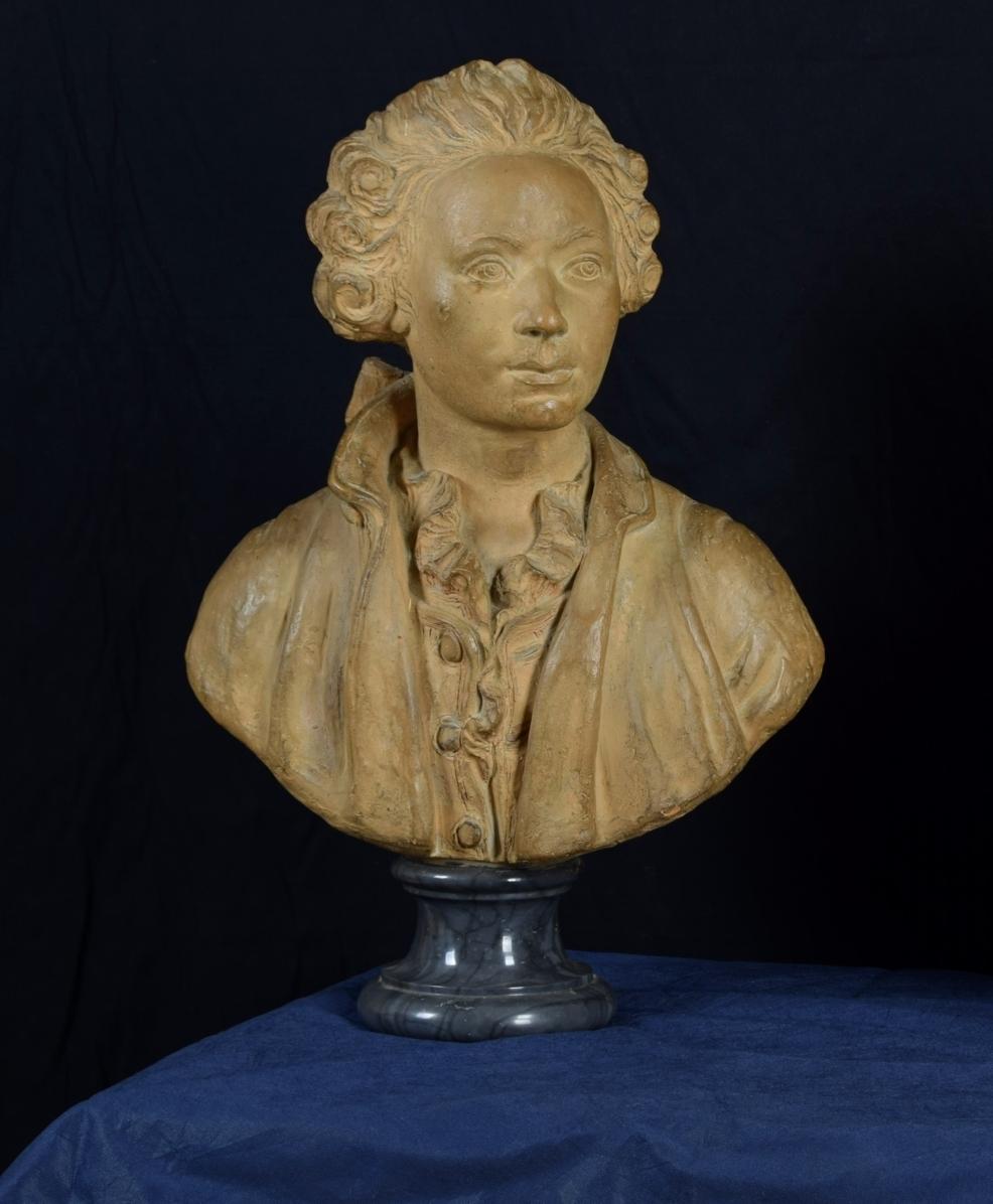 Louis XV 19th Century, French Terracotta Bust and Marble Base with Nobleman For Sale