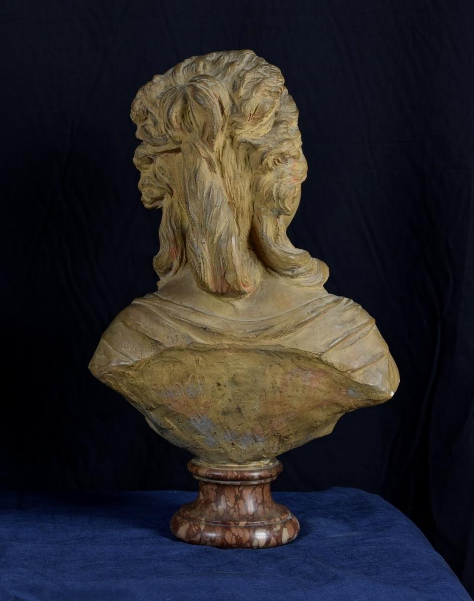 19th Century, French Terracotta Bust and Marble base with Noblewoman For Sale 11