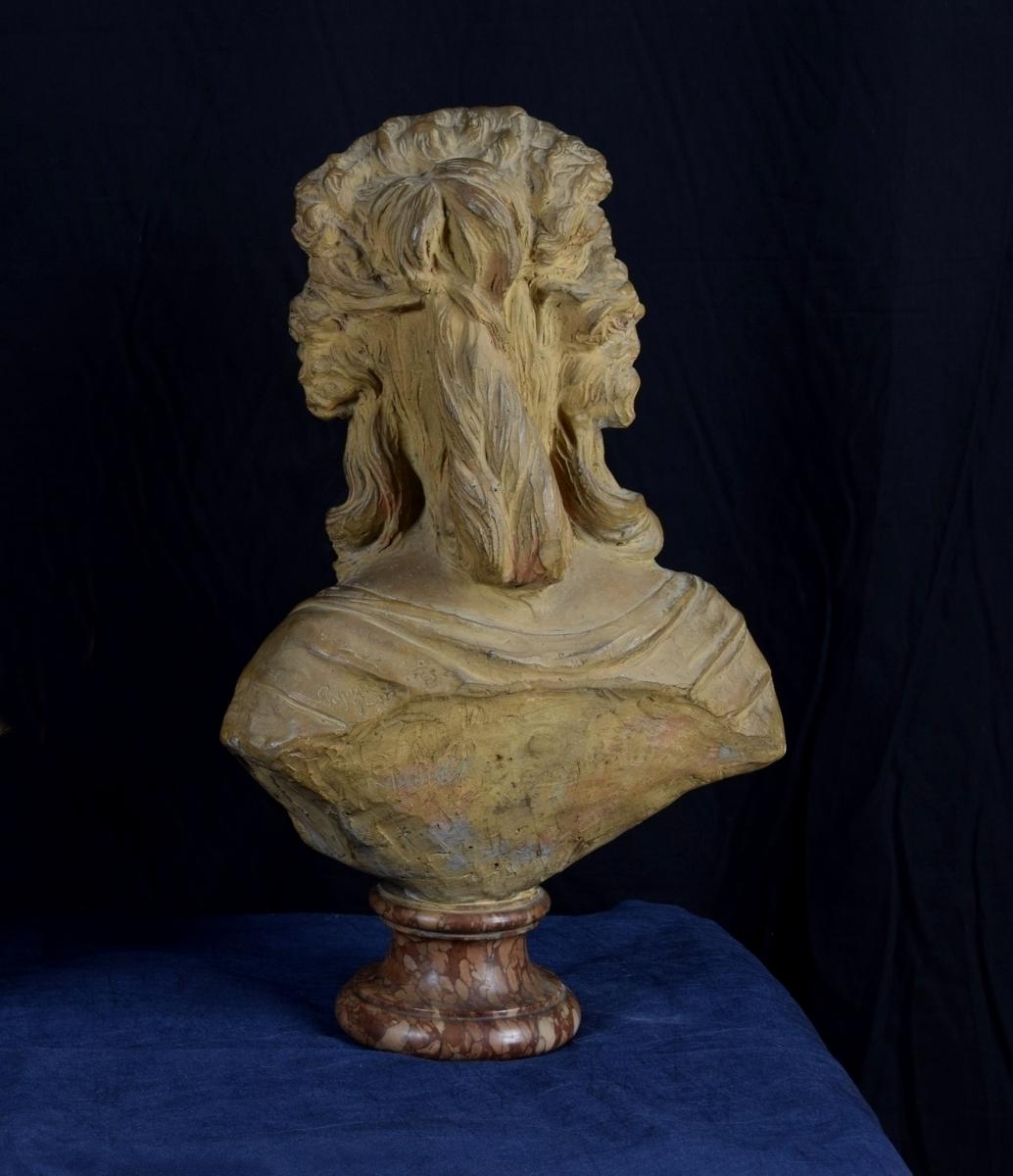 19th Century, French Terracotta Bust and Marble base with Noblewoman For Sale 13