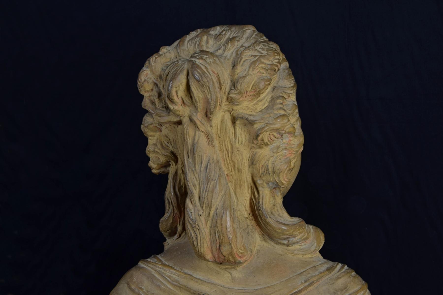 19th Century, French Terracotta Bust and Marble base with Noblewoman For Sale 14