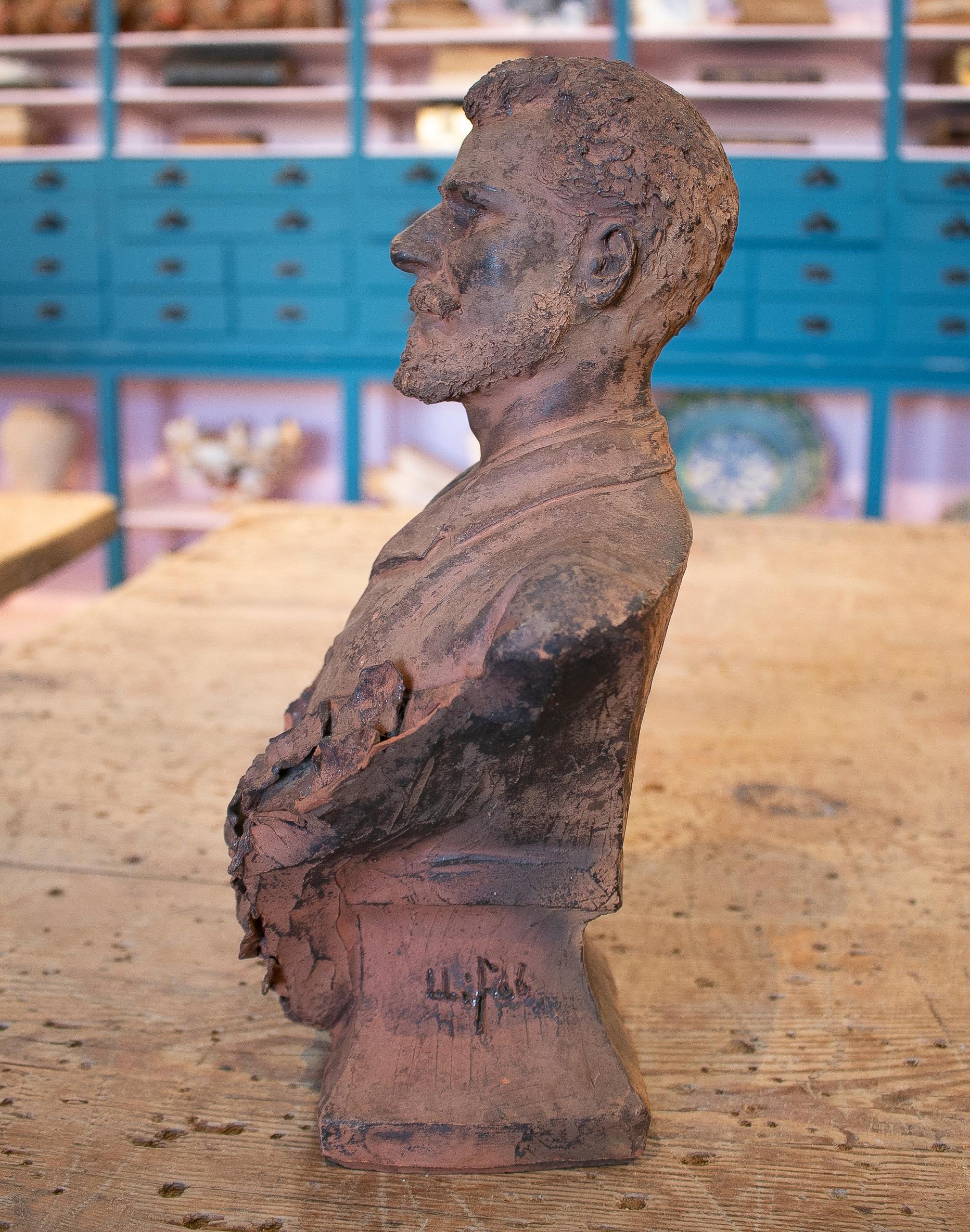 19th Century French Terracotta Bust of a Musician with Signature In Good Condition In Marbella, ES