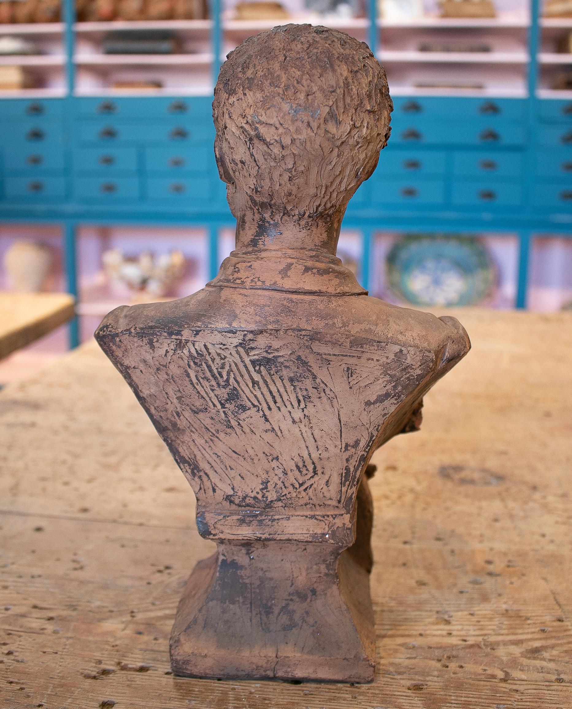 19th Century French Terracotta Bust of a Musician with Signature 2