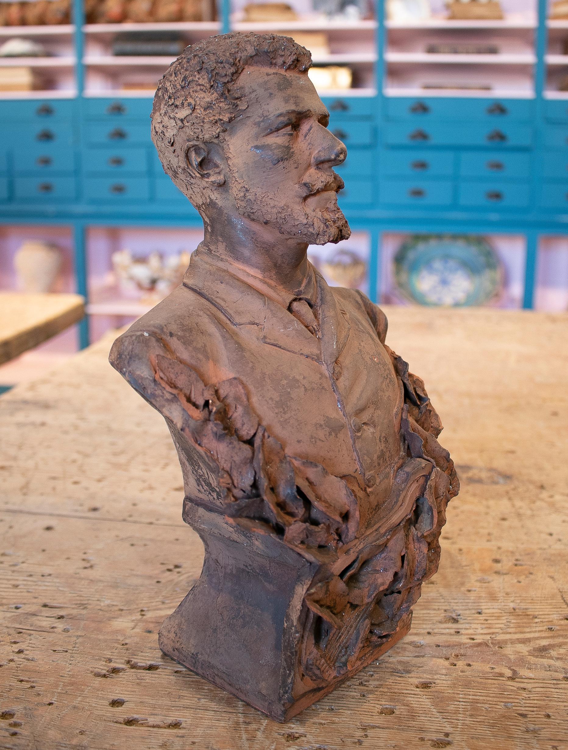 19th Century French Terracotta Bust of a Musician with Signature 5