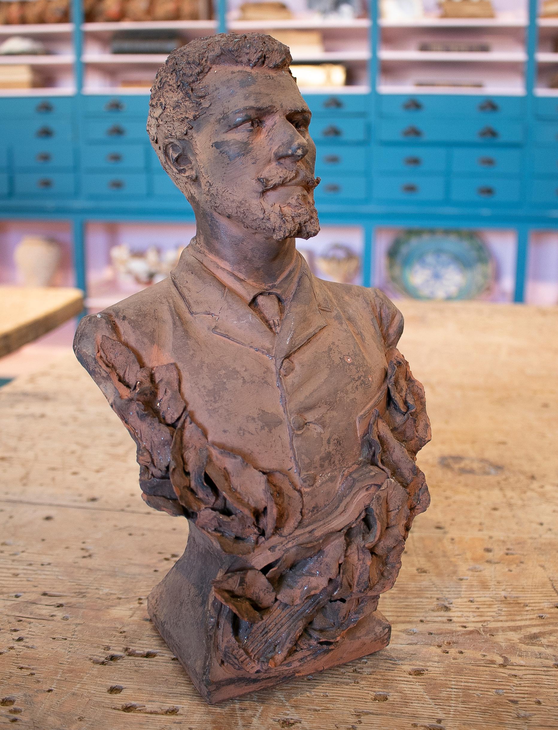 19th Century French Terracotta Bust of a Musician with Signature 6