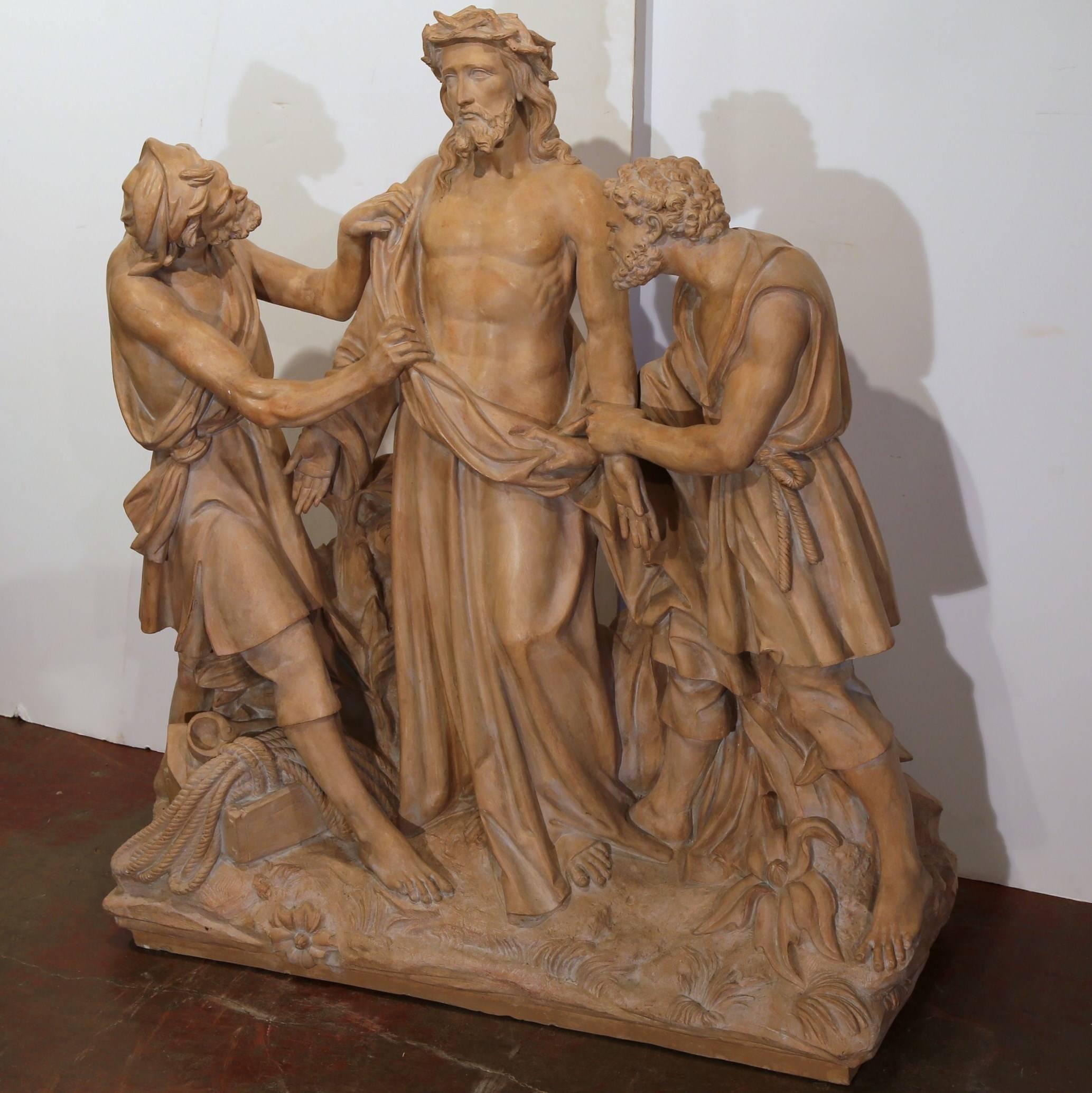 19th Century French Terracotta Christ before Crucifixion Composition Sculpture For Sale 2