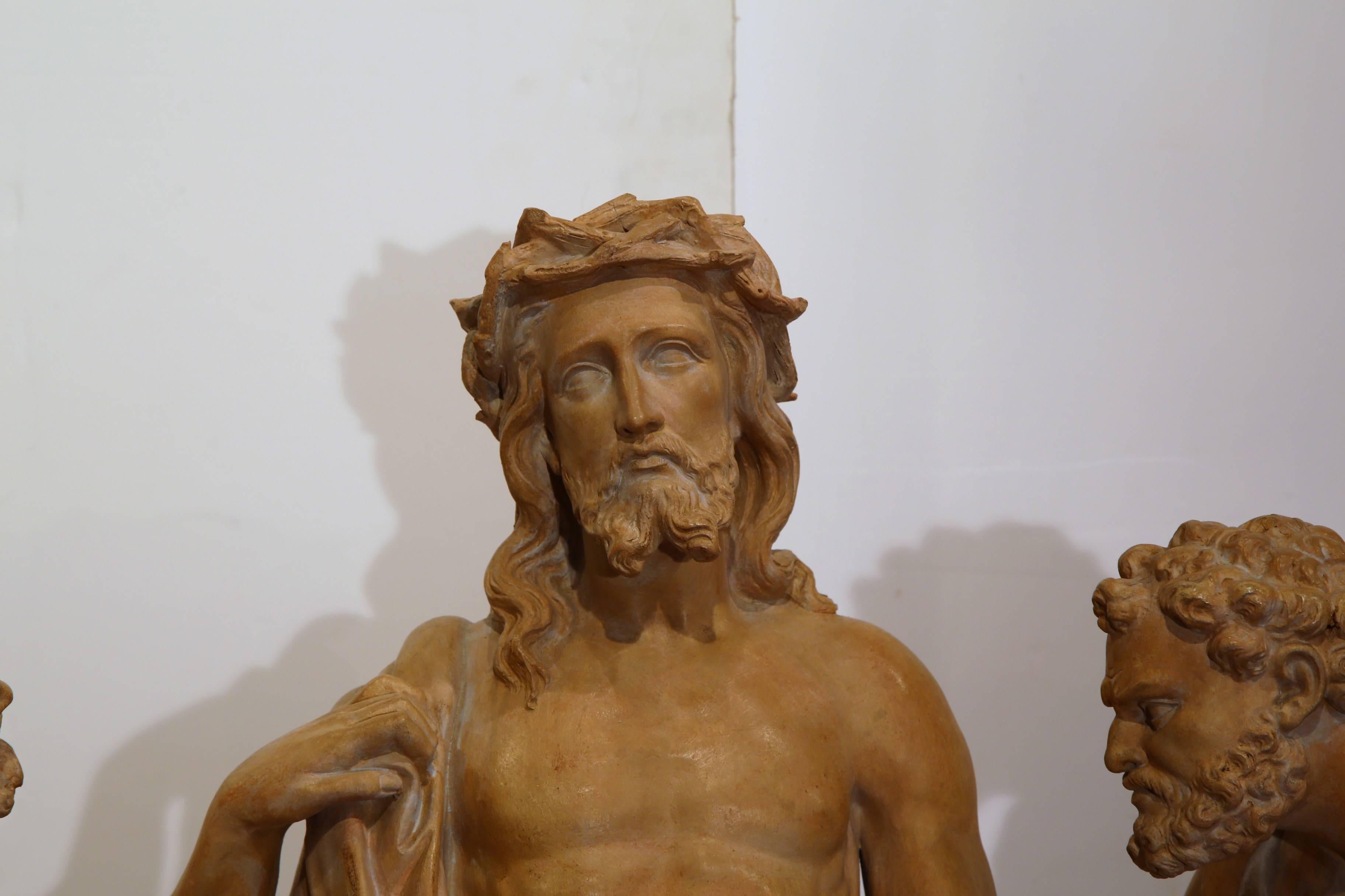 19th Century French Terracotta Christ before Crucifixion Composition Sculpture For Sale 5
