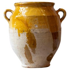 19th Century French Terracotta Confit Pot with Yellow Ochre Glaze