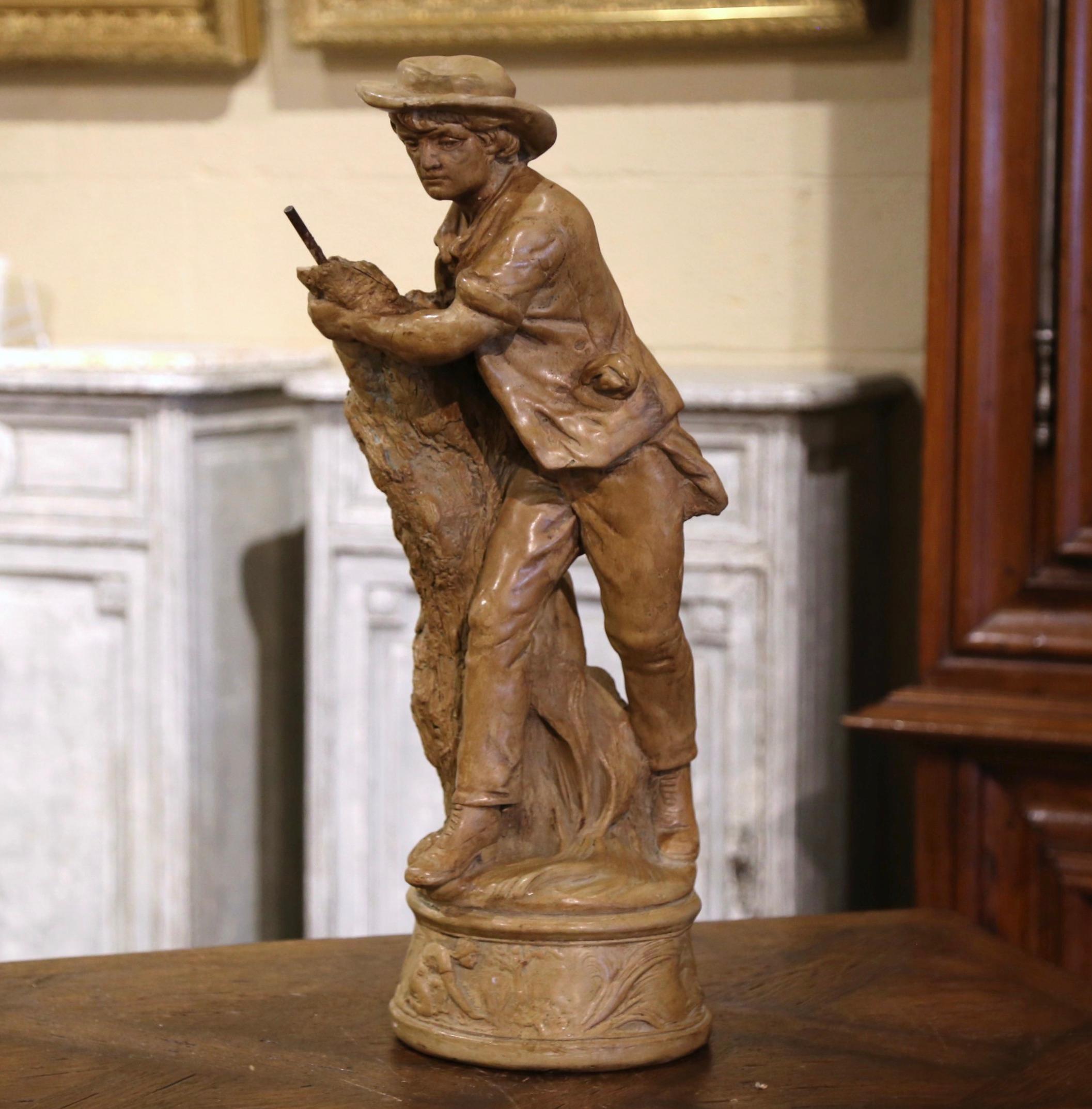 19th Century French Terracotta Farmer Sculpture In Good Condition For Sale In Dallas, TX