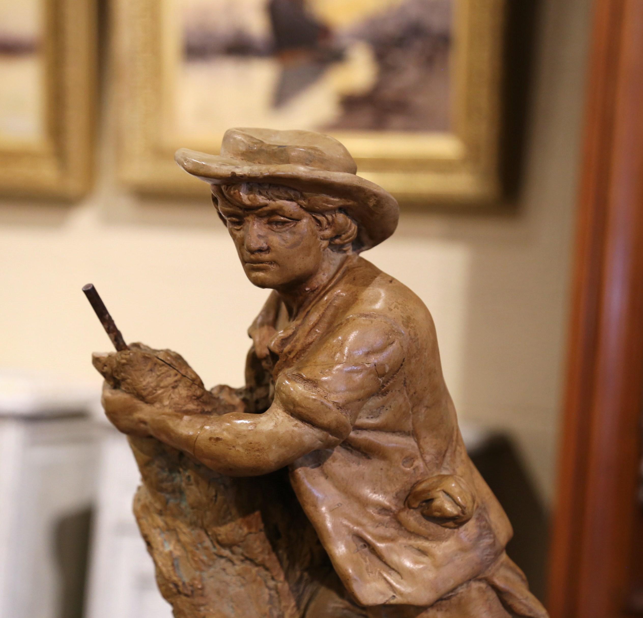 Sculpture de paysan en terre cuite française du 19e siècle Bon état - En vente à Dallas, TX