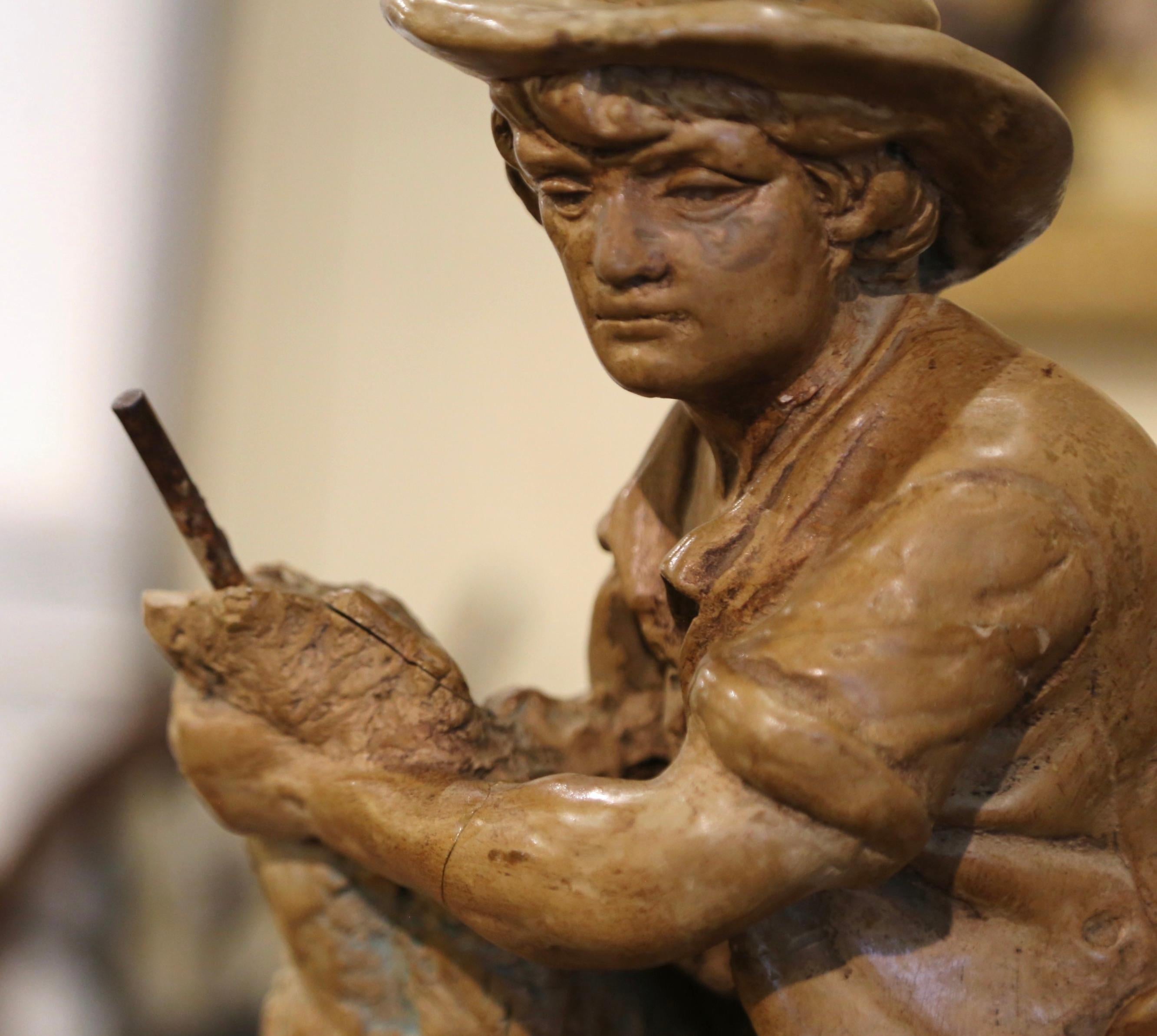 Sculpture de paysan en terre cuite française du 19e siècle en vente 1