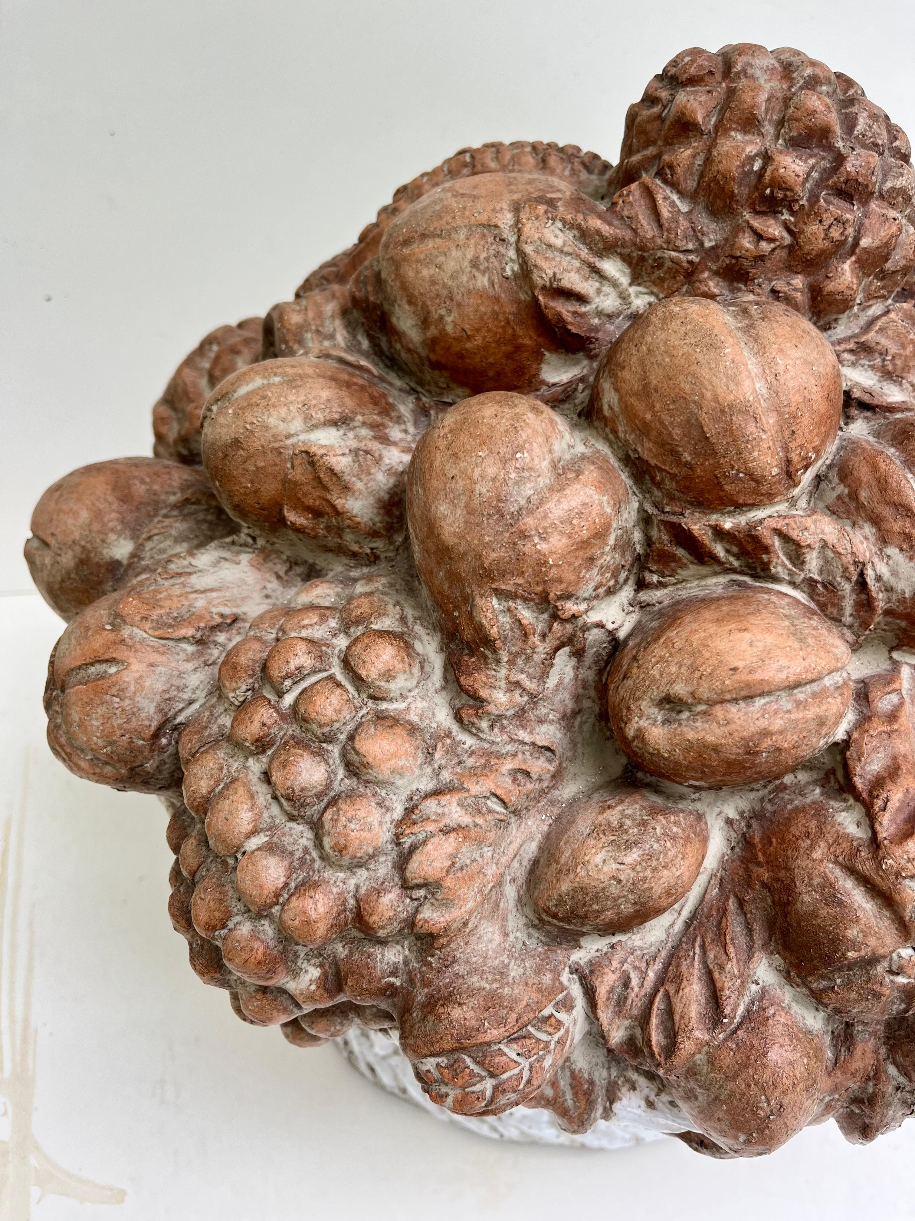 19th Century French Terracotta Fruit Basket Centerpiece Sculpture For Sale 5