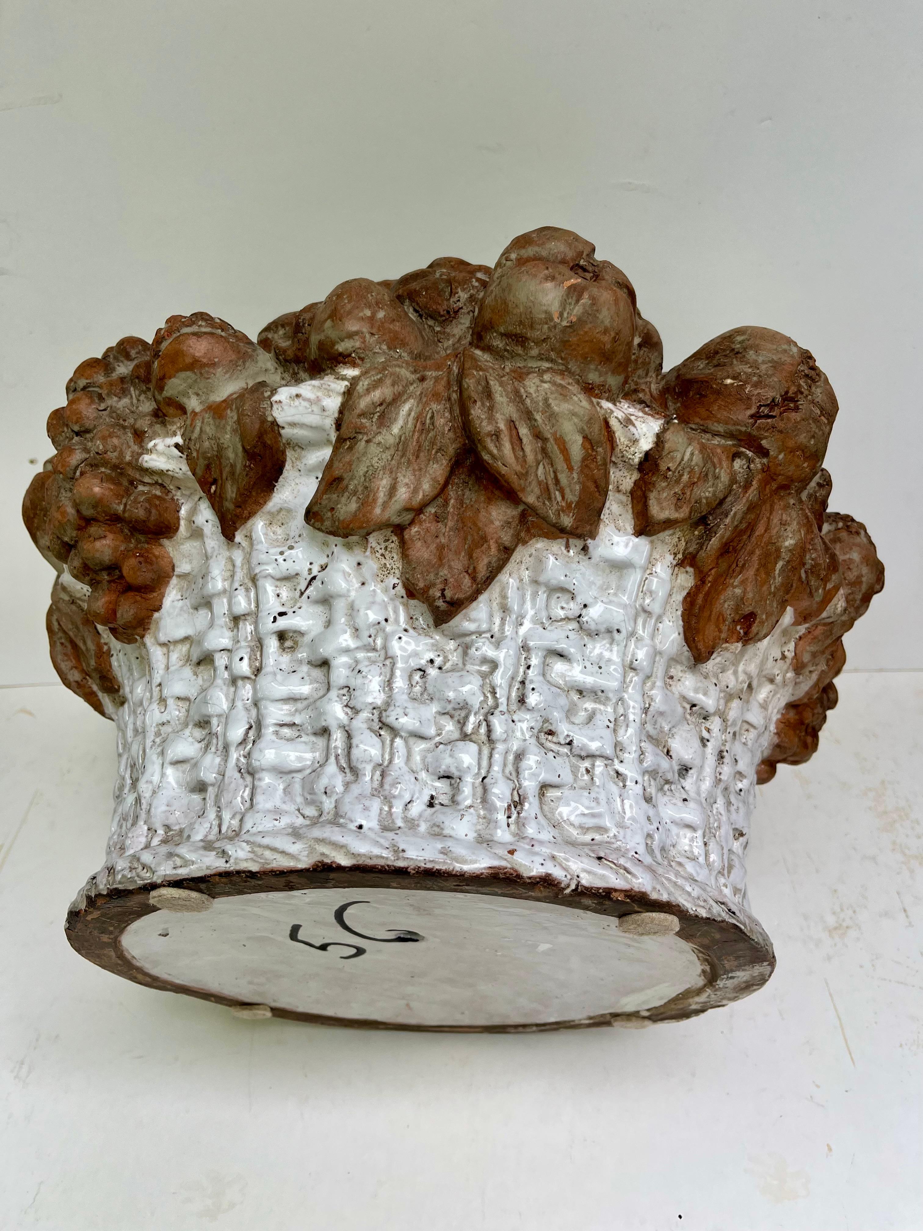 19th Century French Terracotta Fruit Basket Centerpiece Sculpture For Sale 8