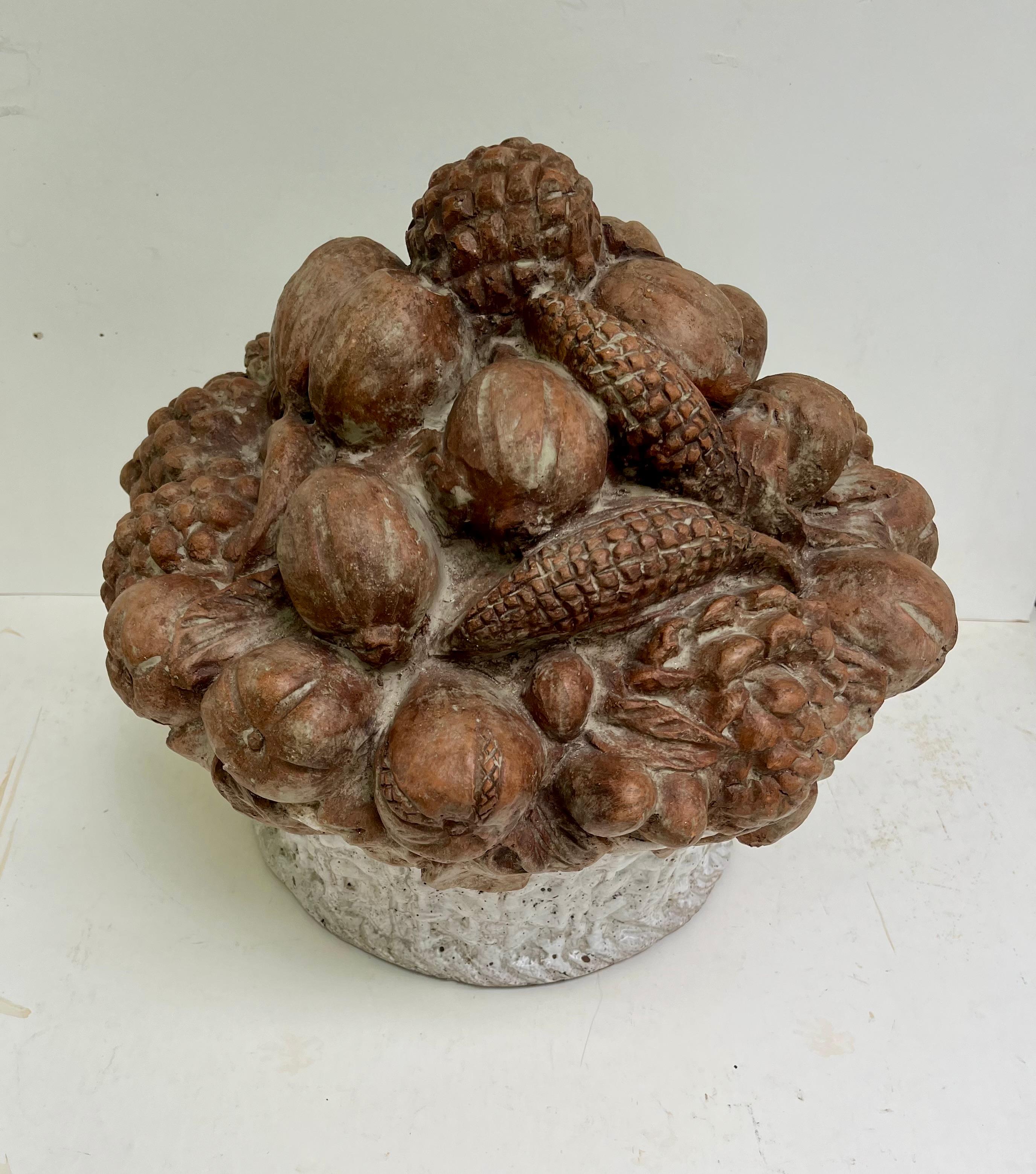 Fired 19th Century French Terracotta Fruit Basket Centerpiece Sculpture For Sale