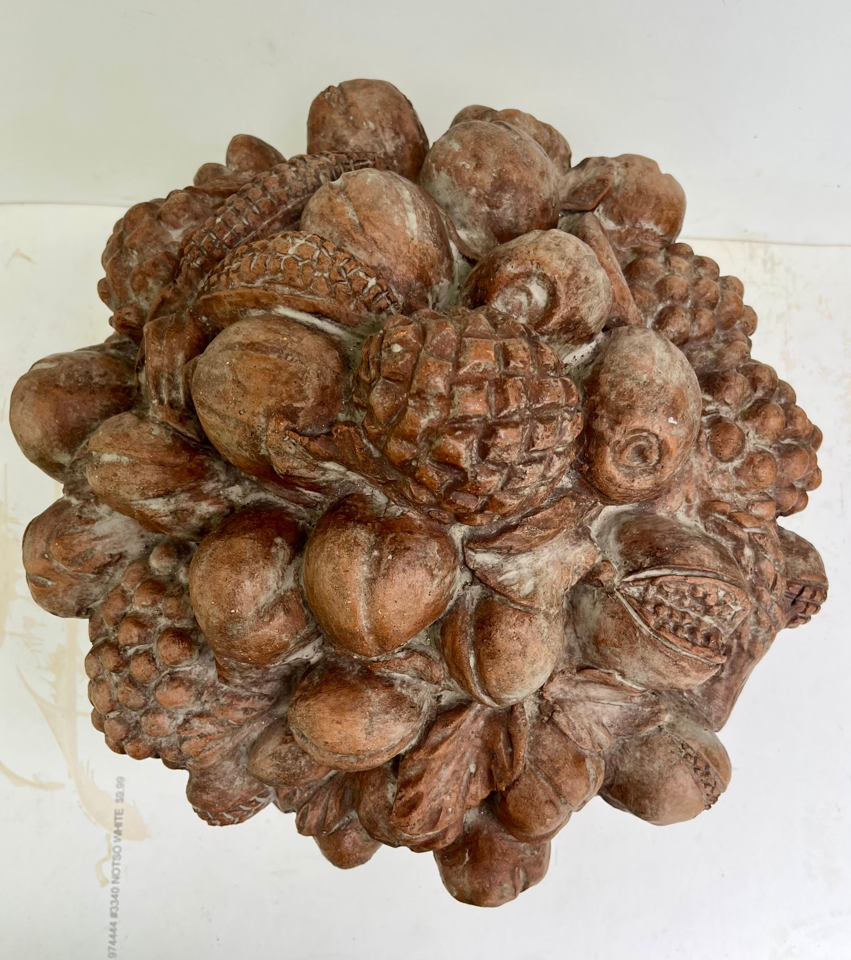 19th Century French Terracotta Fruit Basket Centerpiece Sculpture In Good Condition For Sale In Vero Beach, FL