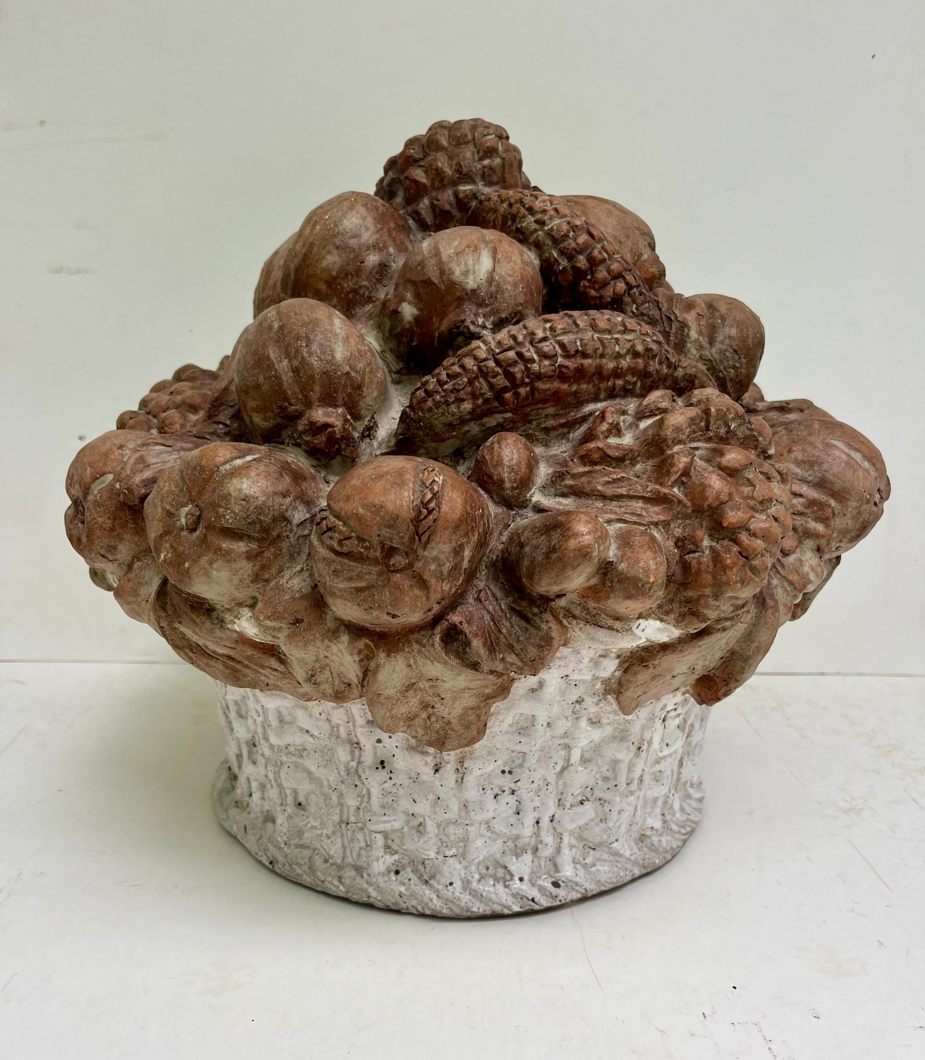 19th Century French Terracotta Fruit Basket Centerpiece Sculpture For Sale 2
