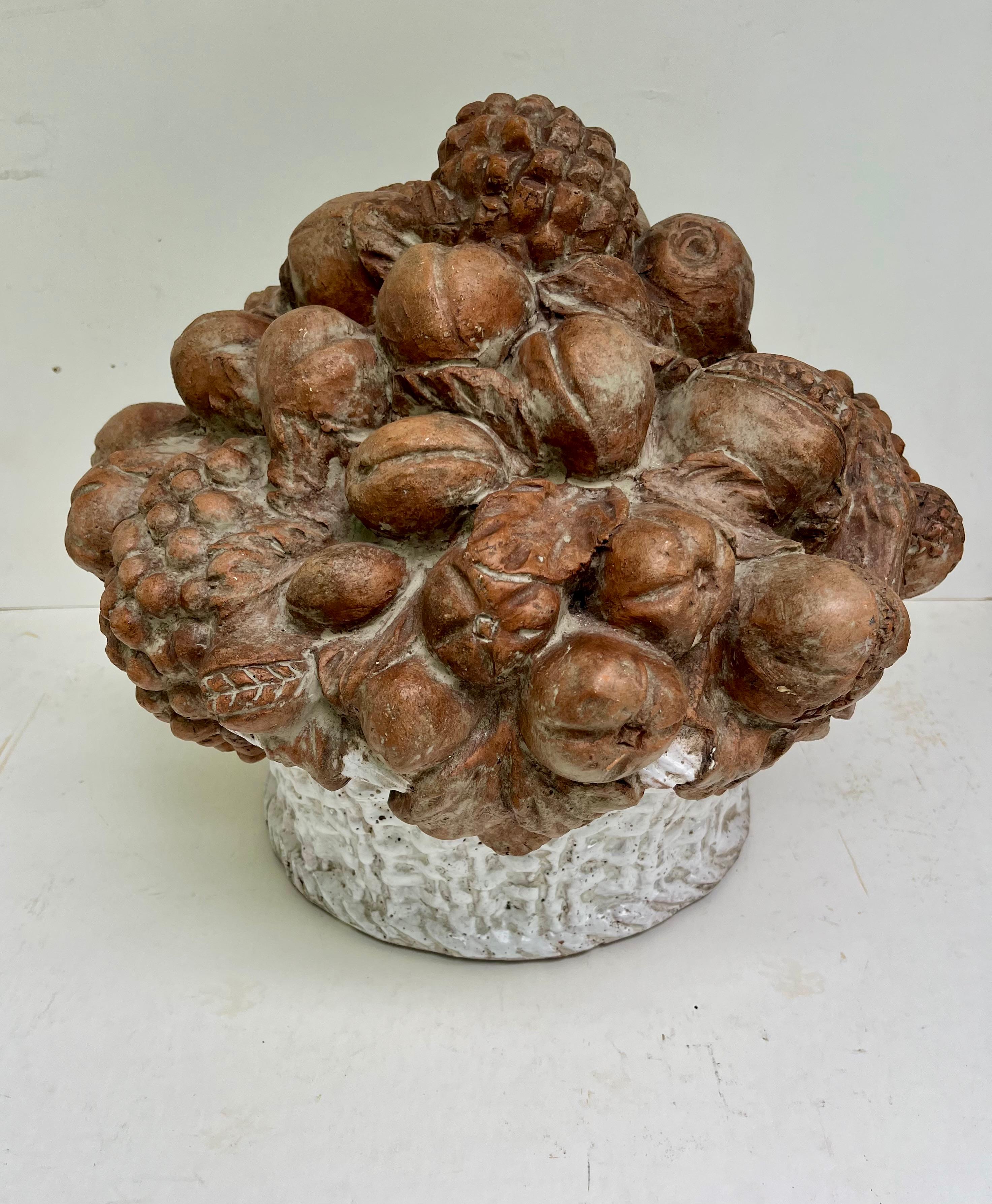 19th Century French Terracotta Fruit Basket Centerpiece Sculpture For Sale 3